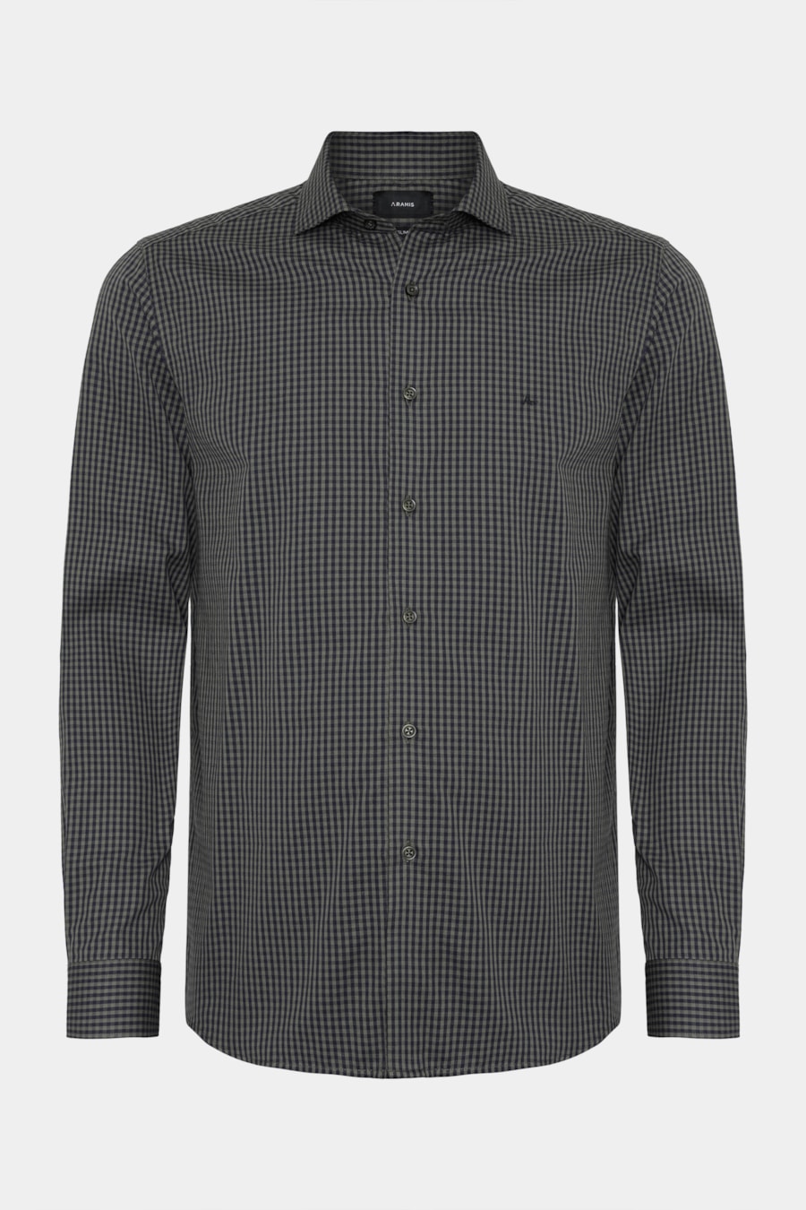 Camisa Manga Longa Slim Mini Xadrez Damero Verde/Marinho — foto 5 de 6