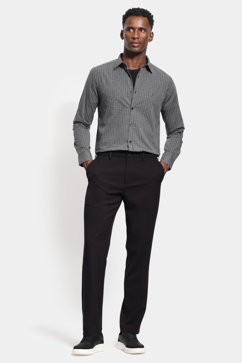Camisa Manga Longa Slim Mini Xadrez Melange Cinza C/ Chumbo