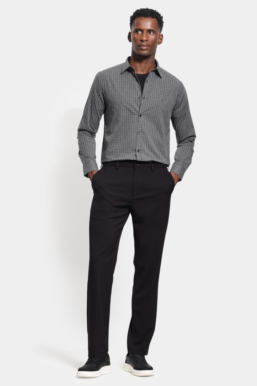 Camisa Manga Longa Slim Mini Xadrez Melange Cinza C/ Chumbo — foto 2 de 6