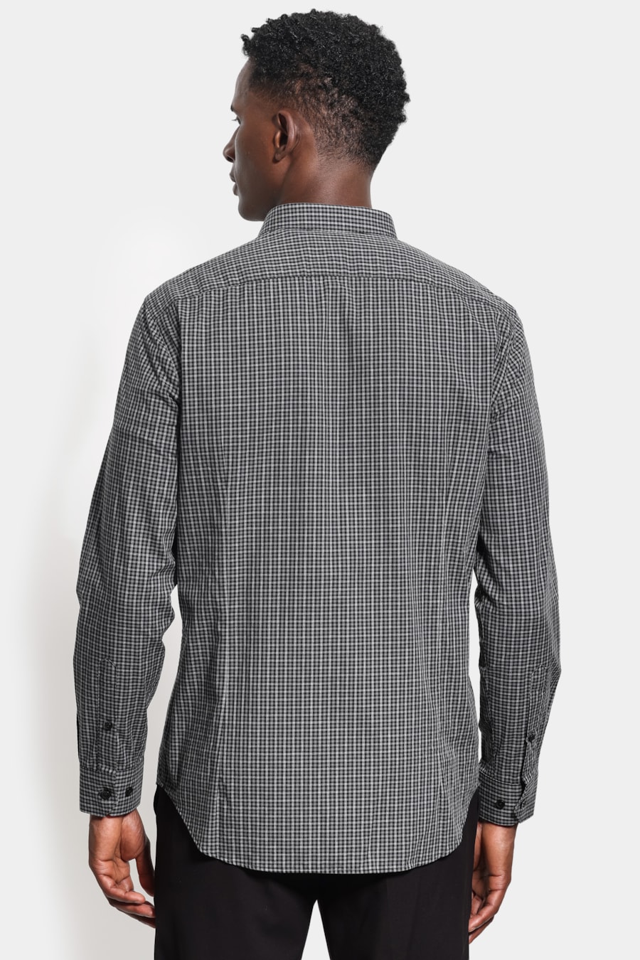 Camisa Manga Longa Slim Mini Xadrez Melange Cinza C/ Chumbo — foto 4 de 6