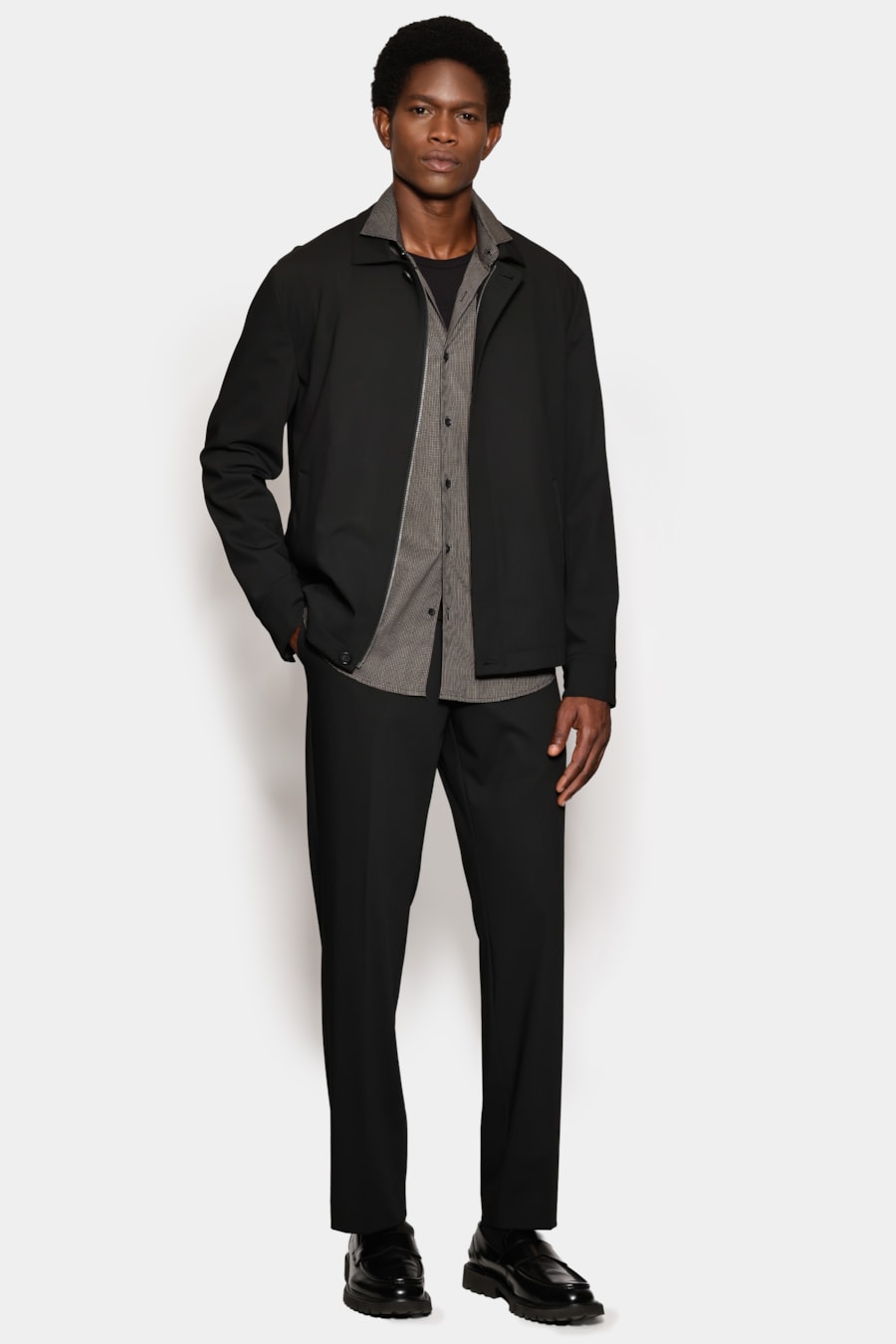 Camisa Manga Longa Slim Mini Xadrez Preto C/ Caqui — foto 2 de 6