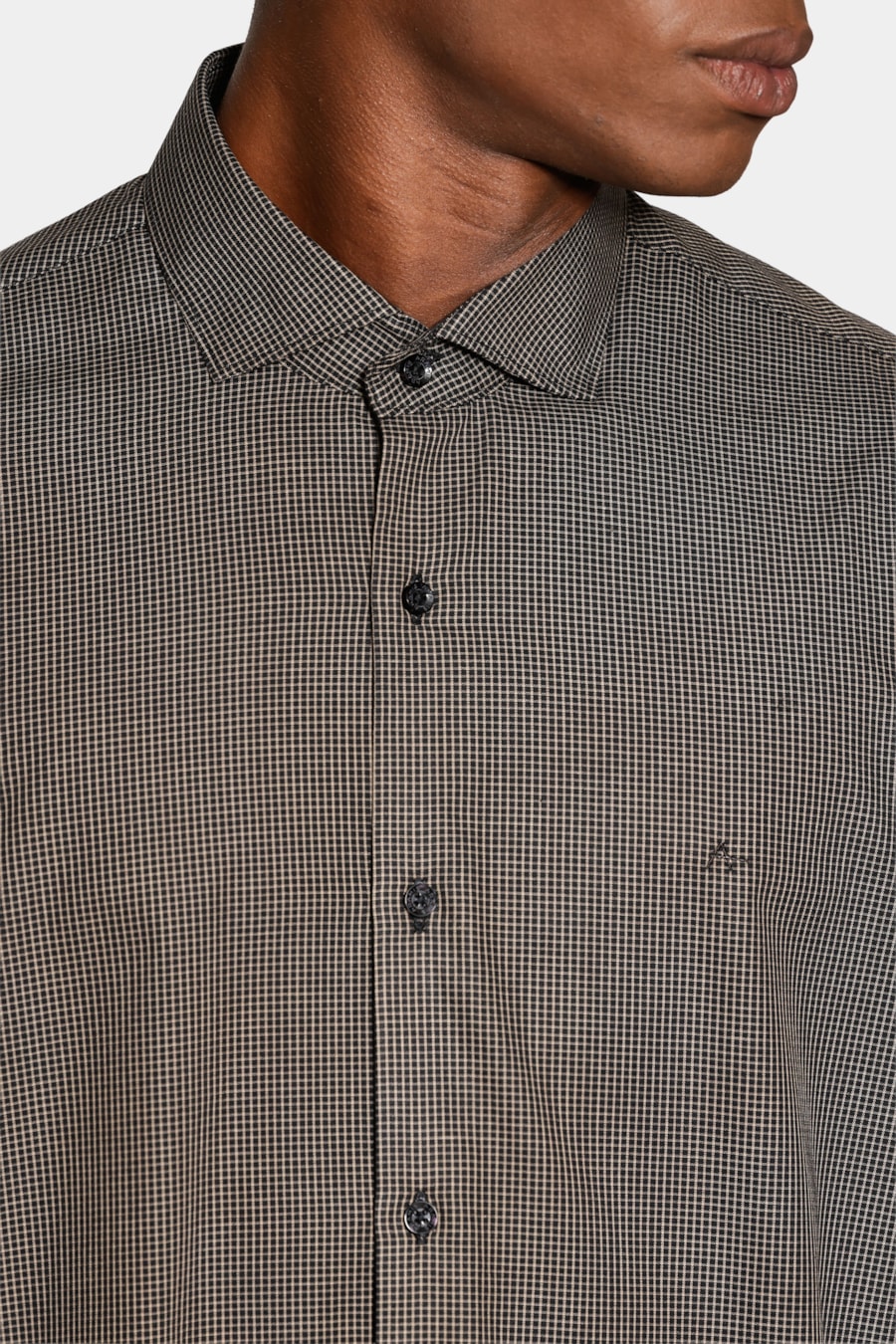 Camisa Manga Longa Slim Mini Xadrez Preto C/ Caqui — foto 3 de 6