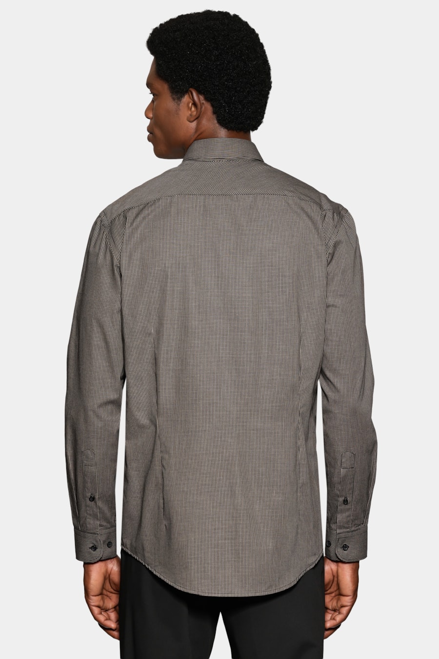 Camisa Manga Longa Slim Mini Xadrez Preto C/ Caqui — foto 4 de 6