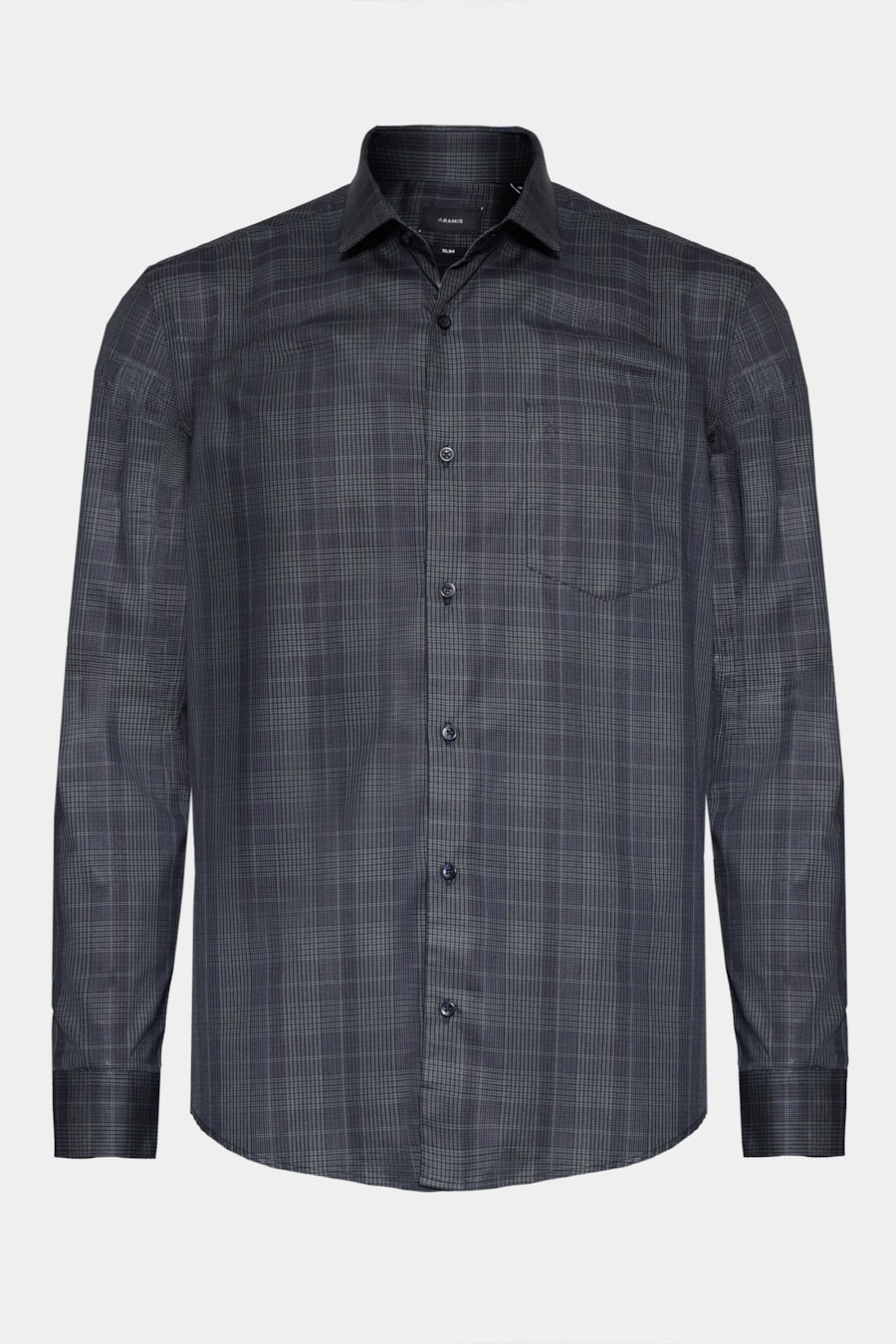 Camisa Manga Longa Slim Mini Xadrez Preto C/Cinza — foto 1 de 2