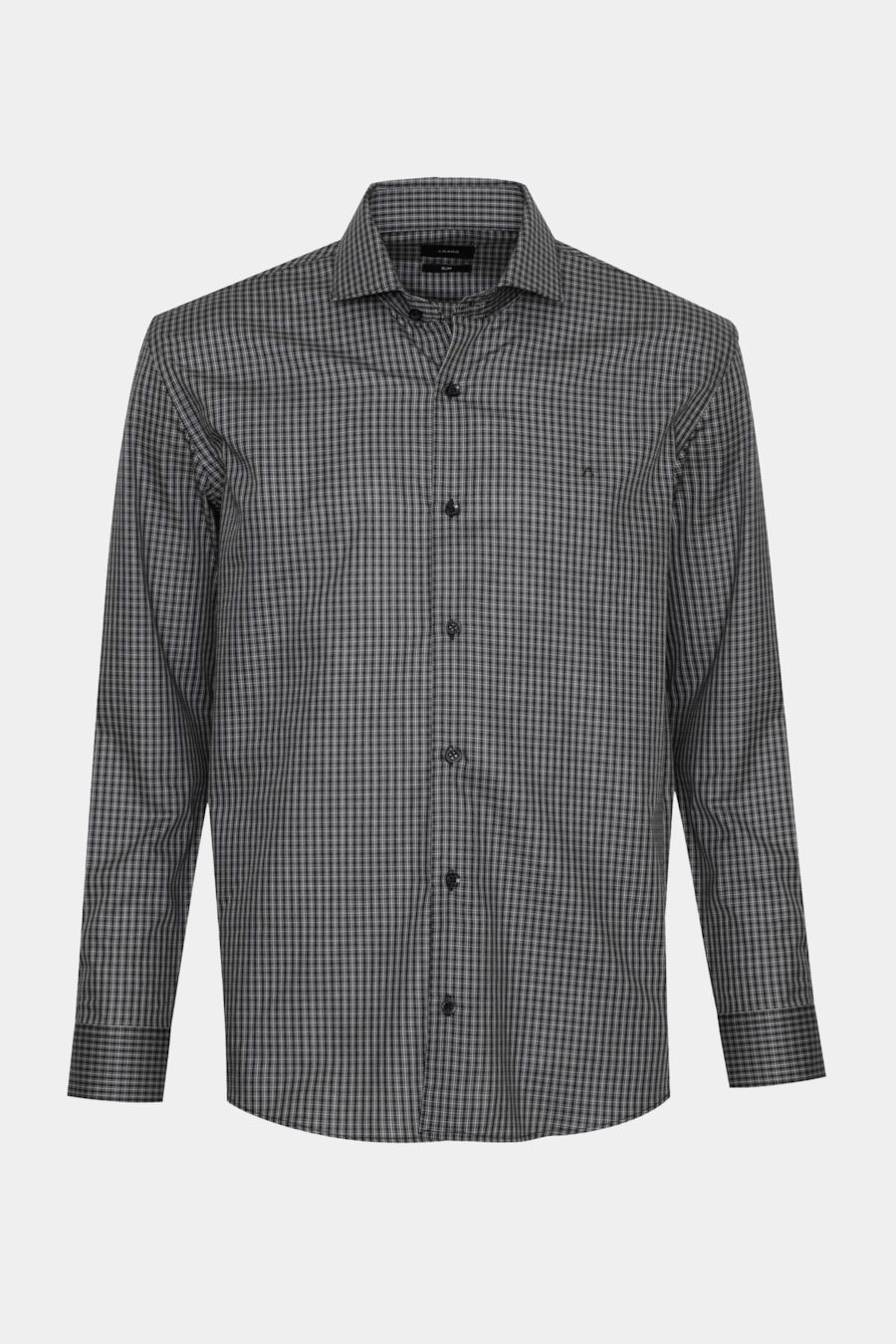 Camisa Manga Longa Slim Mini Xadrez Preto C/Cinza — foto 5 de 6