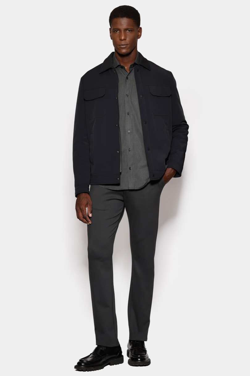 Camisa Manga Longa Slim Mini Xadrez Preto C/Verde