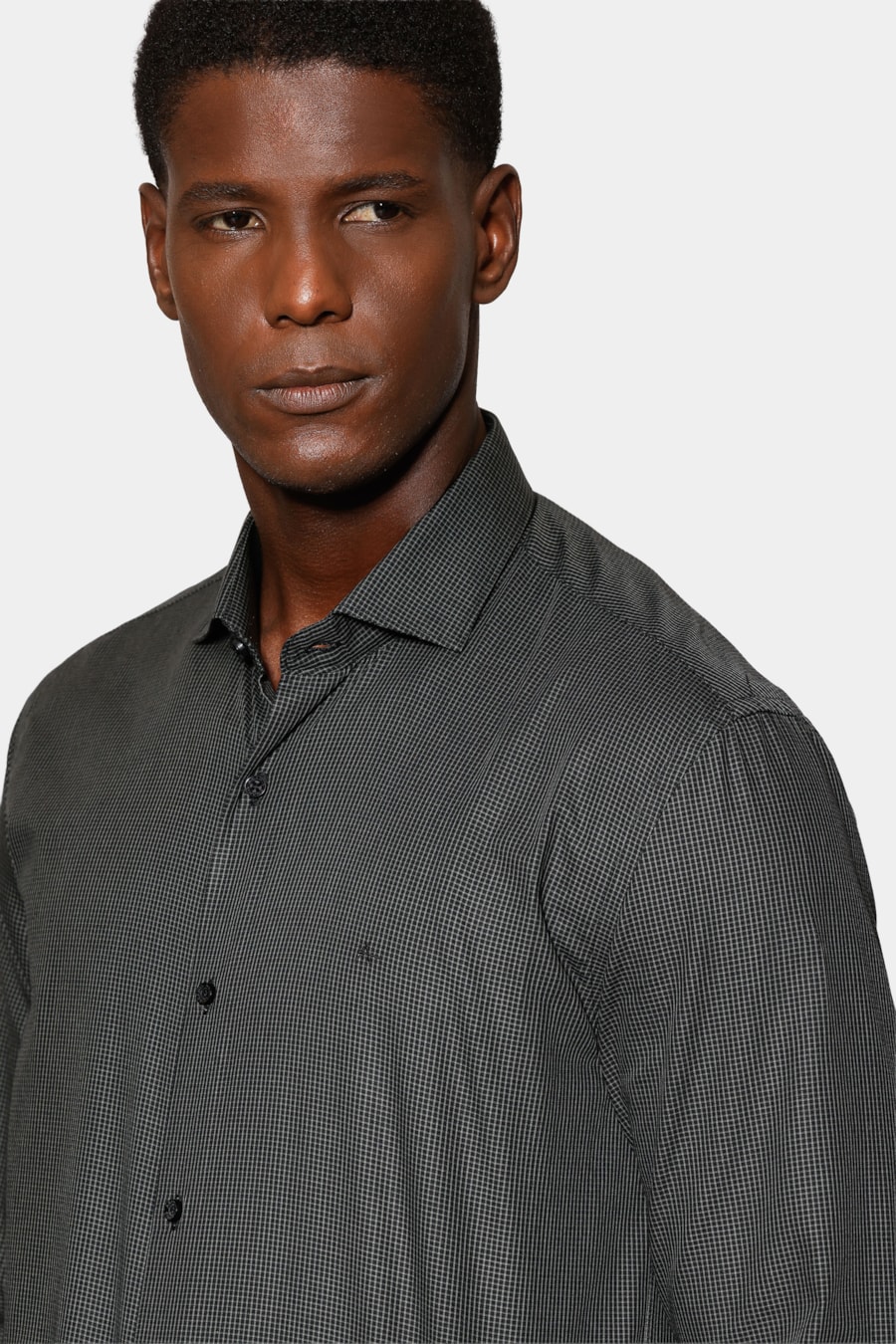 Camisa Manga Longa Slim Mini Xadrez Preto C/Verde — foto 3 de 6