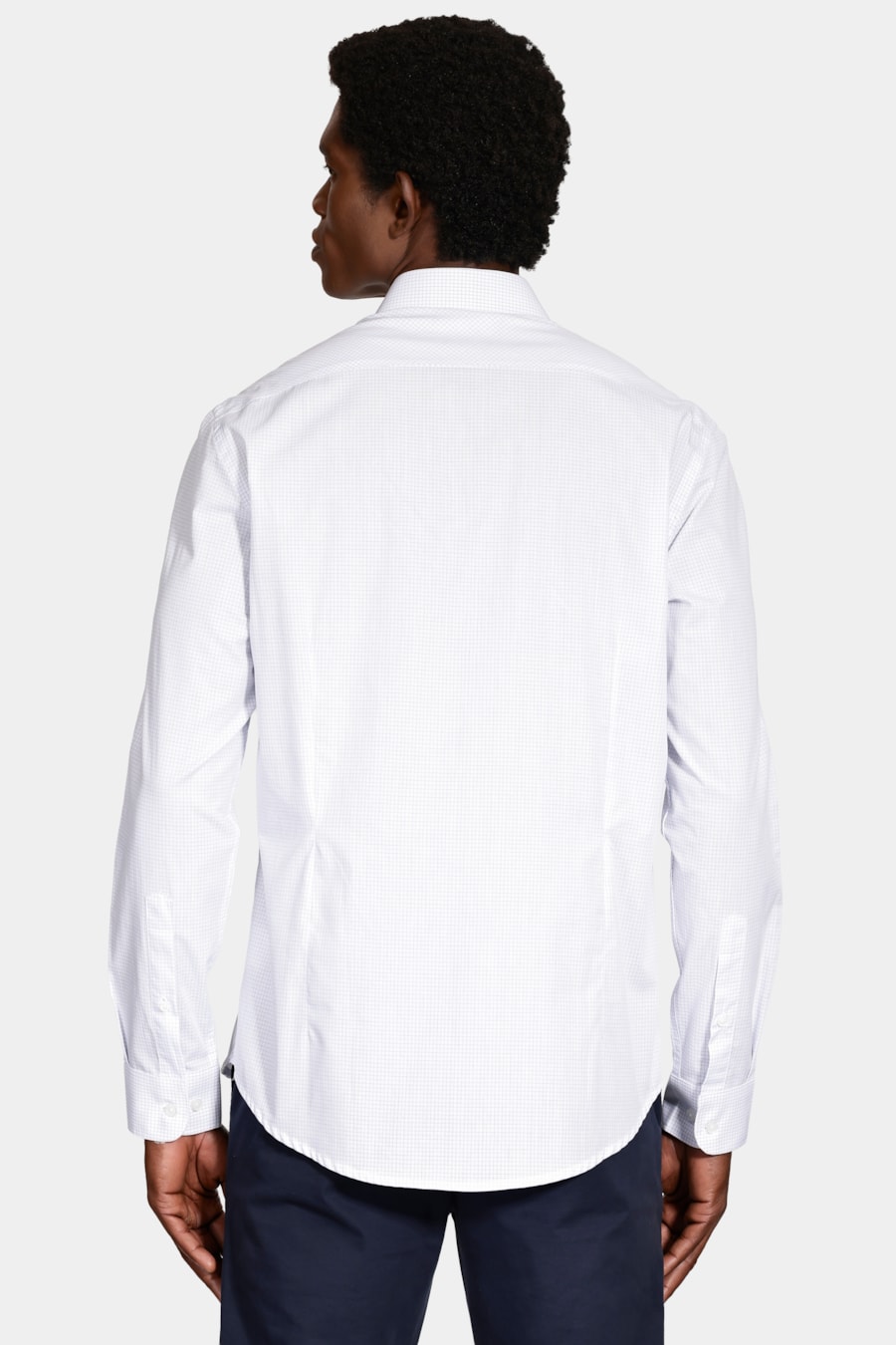 Camisa Manga Longa Slim Moscou Micro Xadrez Branco C/Azul — foto 4 de 6