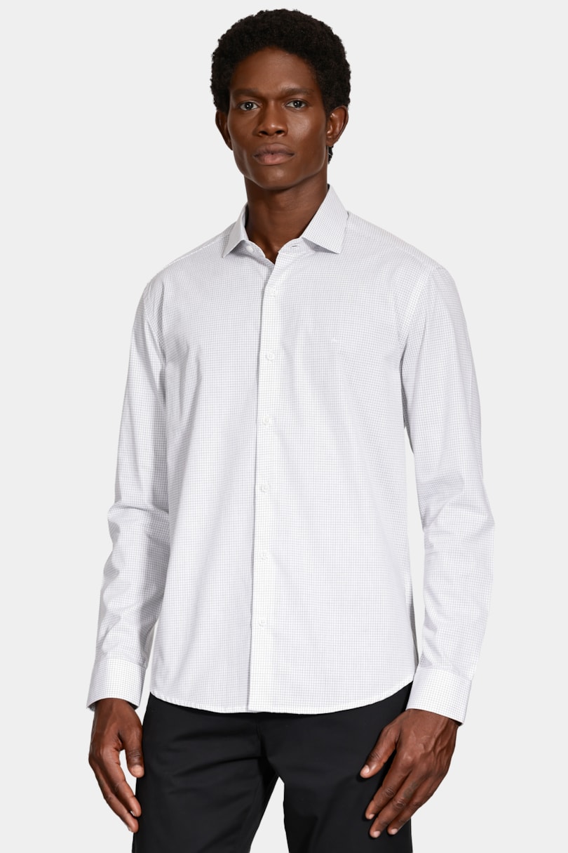 Camisa Manga Longa Slim Moscou Micro Xadrez Branco C/ Preto