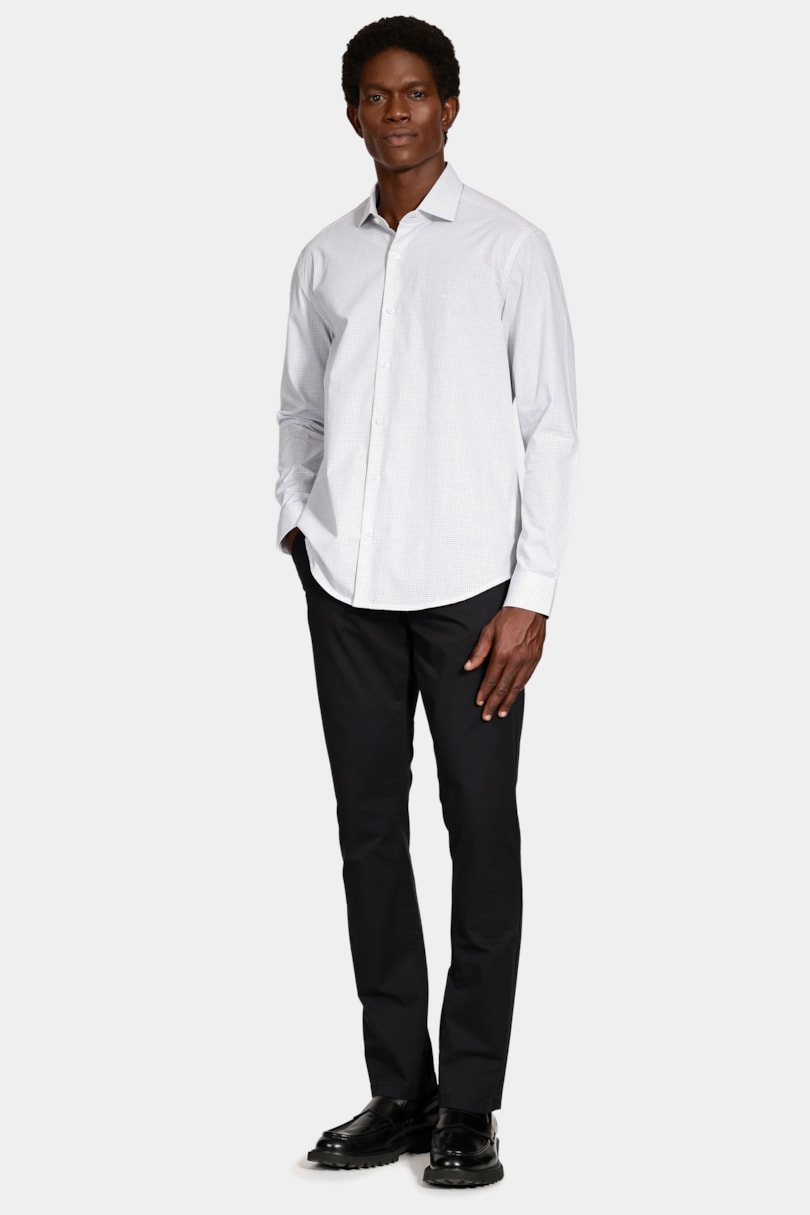 Camisa Manga Longa Slim Moscou Micro Xadrez Branco C/ Preto