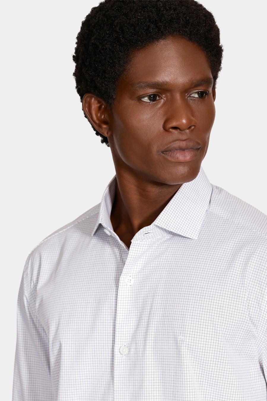 Camisa Manga Longa Slim Moscou Micro Xadrez Branco C/ Preto — foto 3 de 6