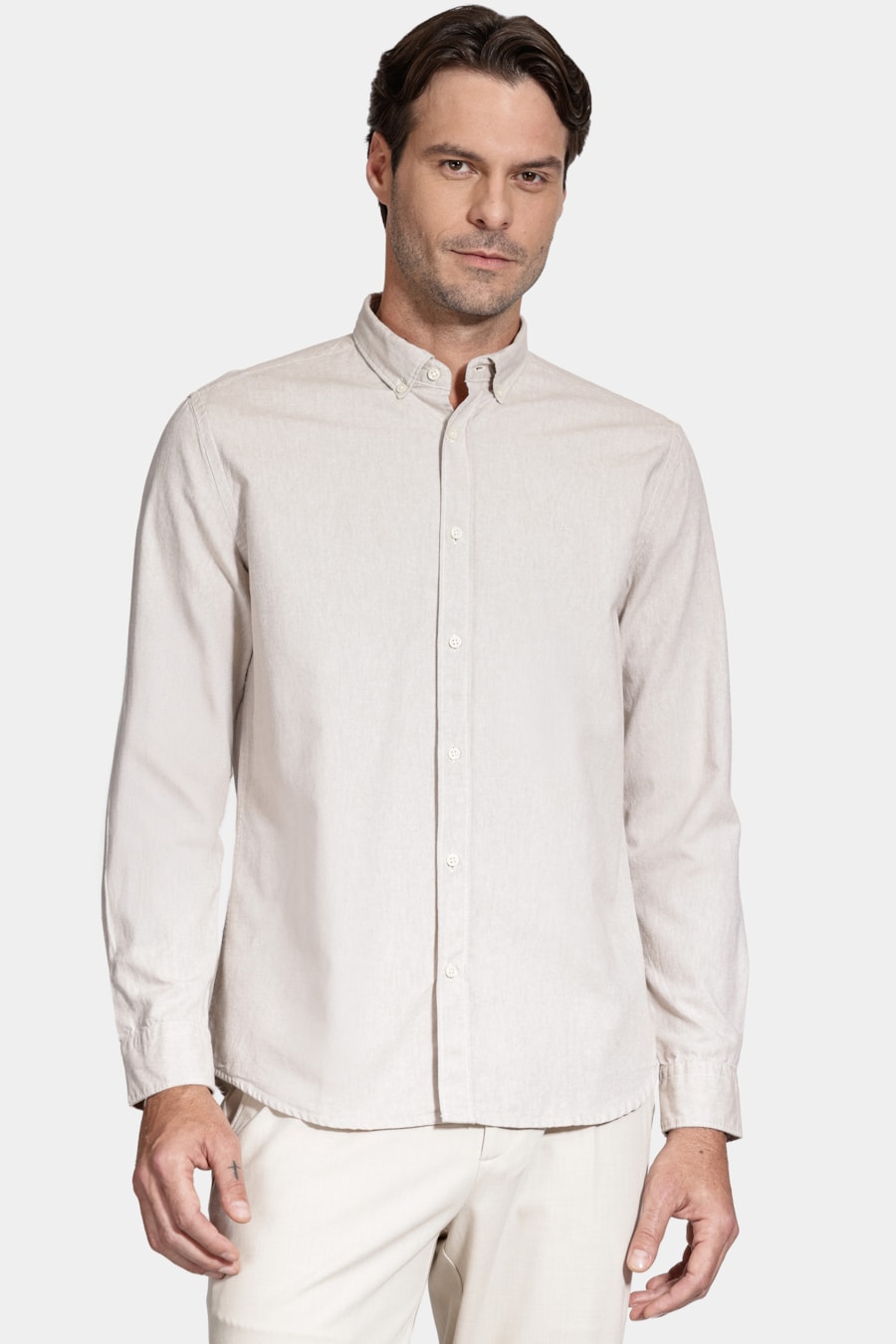 Camisa Manga Longa Slim Oxford Amendoim — foto 1 de 6