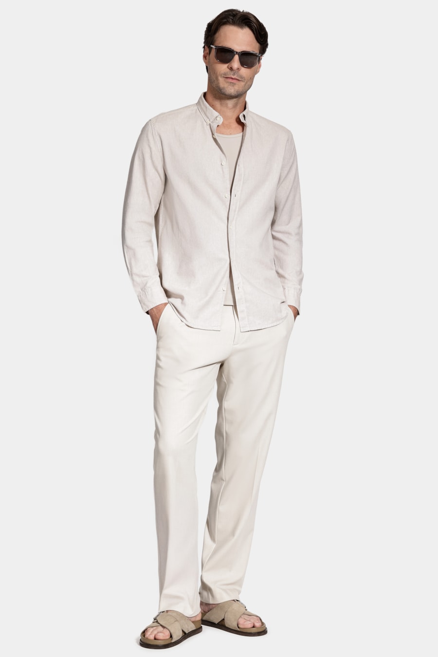 Camisa Manga Longa Slim Oxford Amendoim — foto 2 de 6