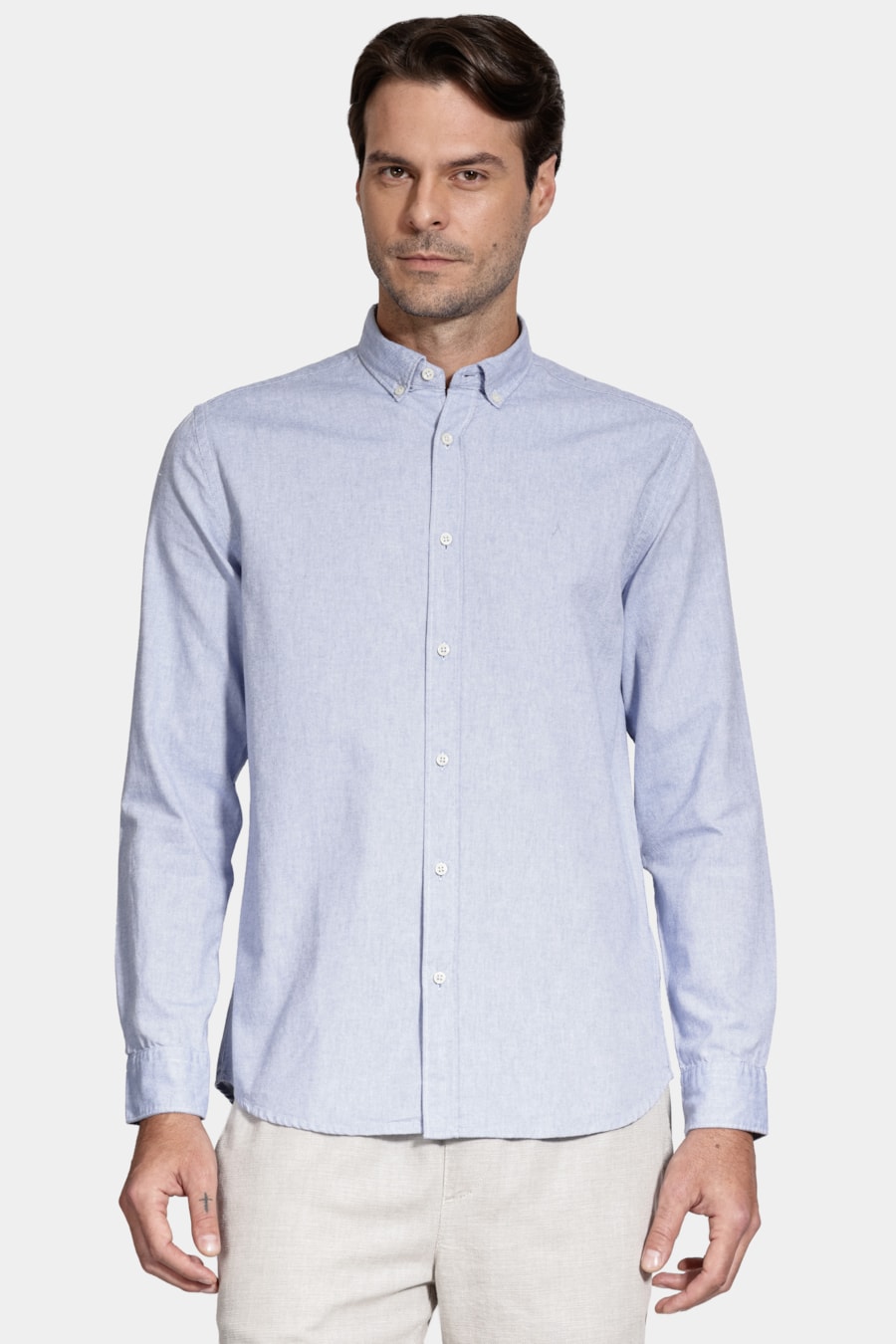 Camisa Manga Longa Slim Oxford Azul — foto 1 de 6