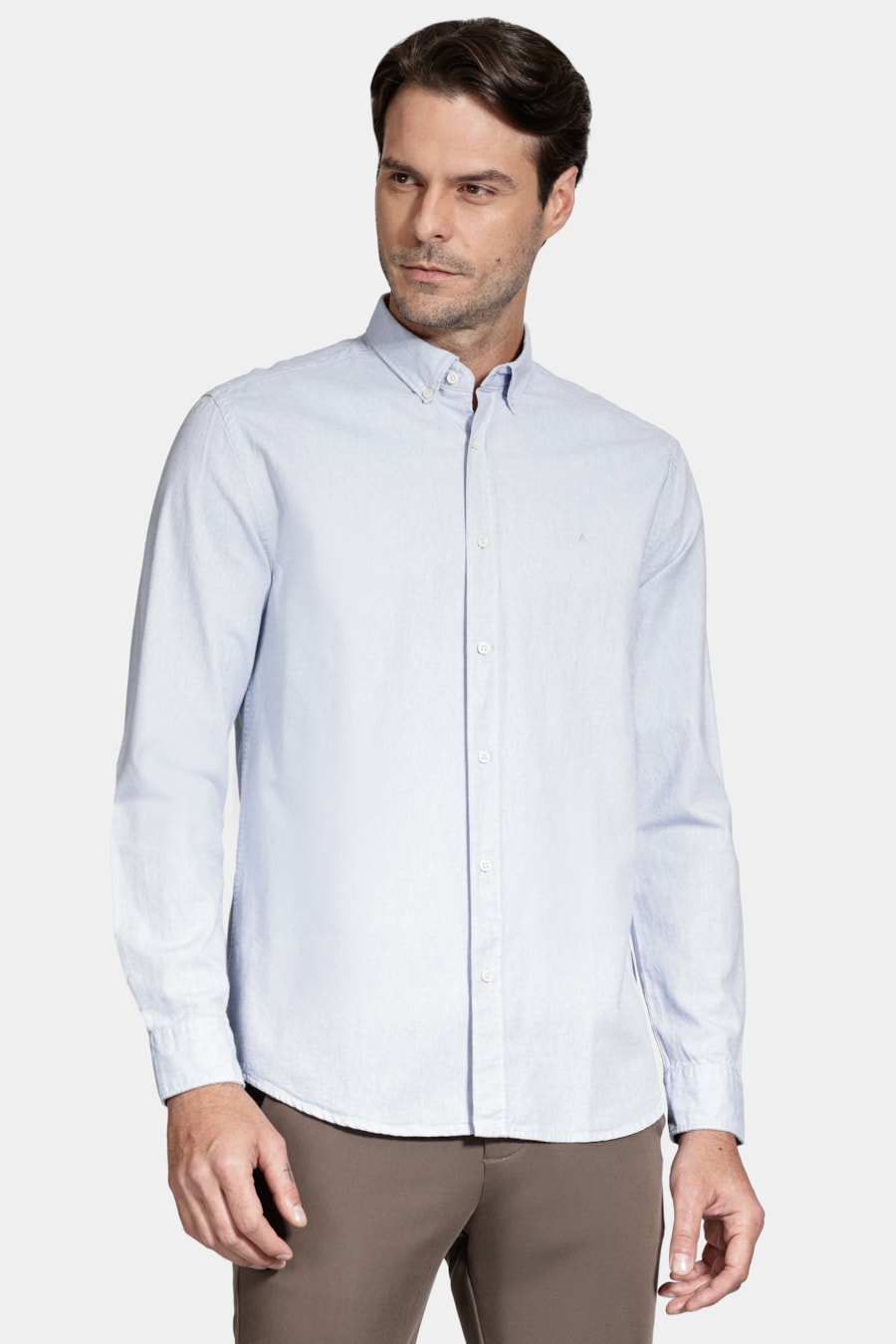 Camisa Manga Longa Slim Oxford Azul Bebe — foto 1 de 6