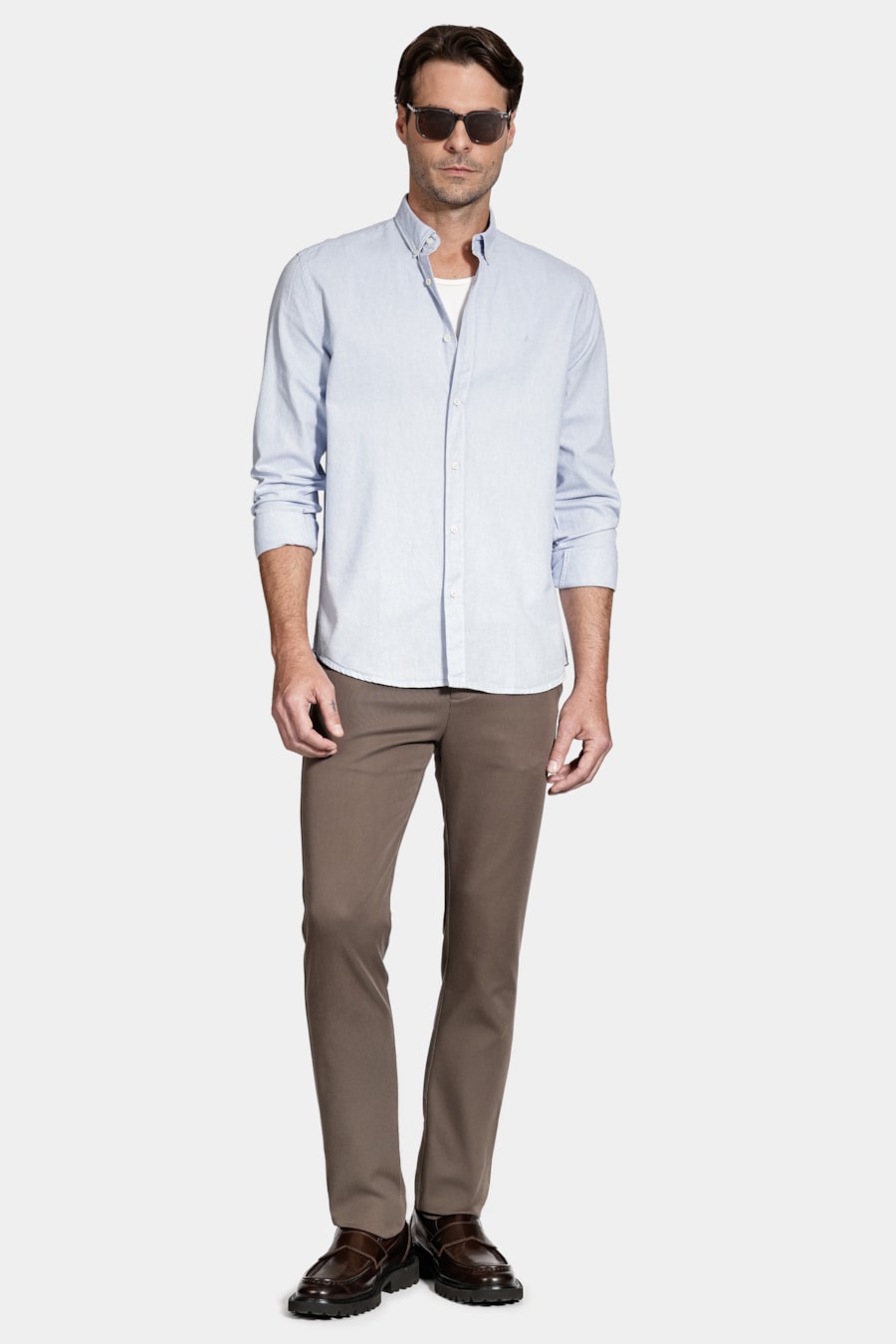 Camisa Manga Longa Slim Oxford Azul Bebe — foto 2 de 6
