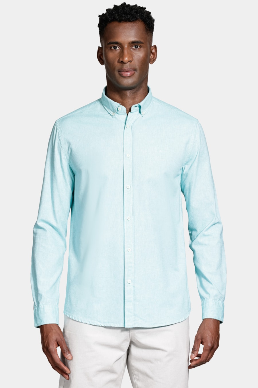 Camisa Manga Longa Slim Oxford Azul Turquesa — foto 1 de 6