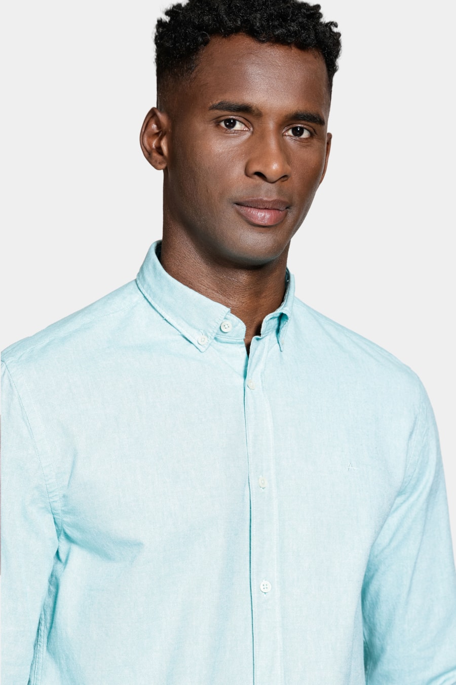 Camisa Manga Longa Slim Oxford Azul Turquesa — foto 3 de 6