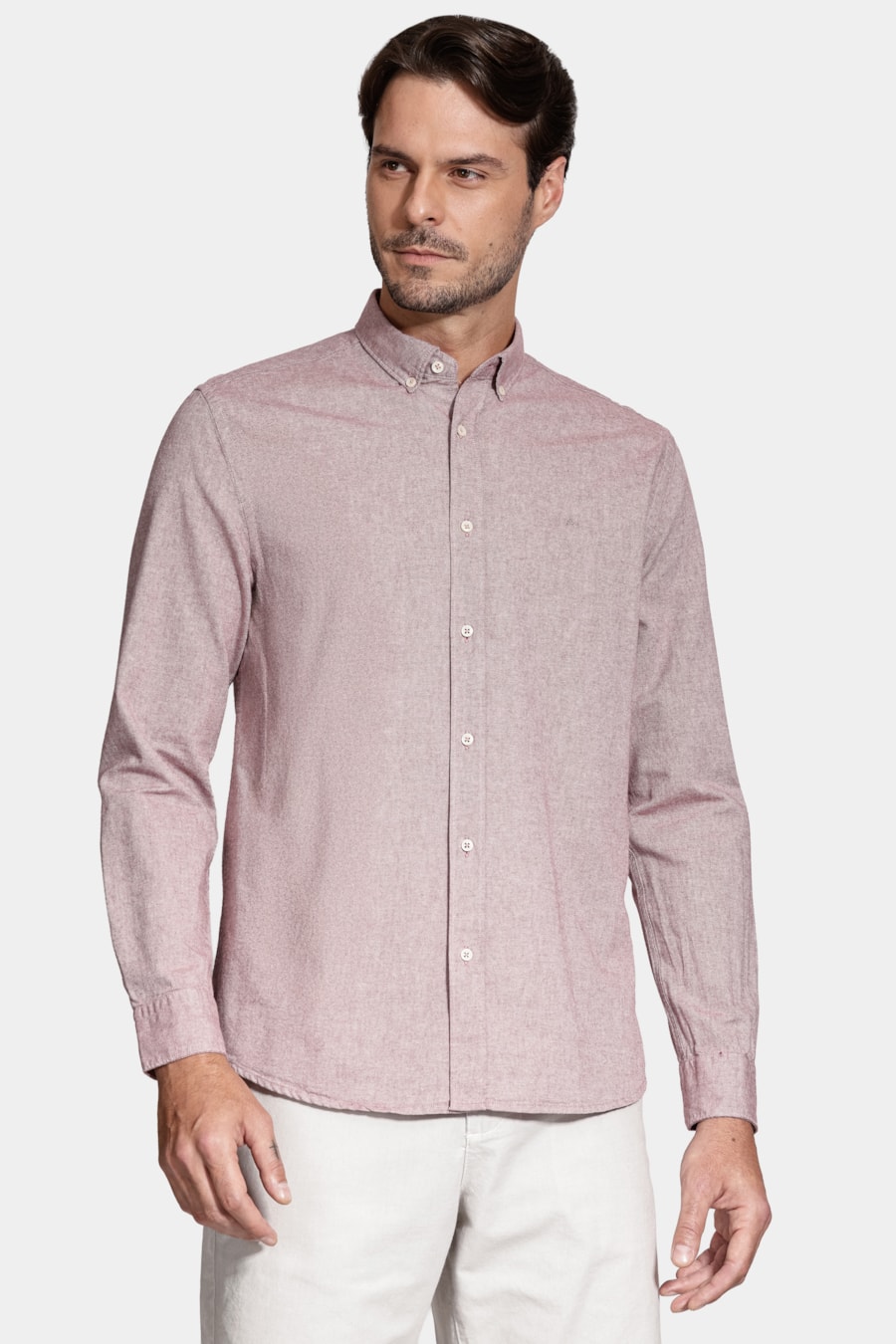 Camisa Manga Longa Slim Oxford Bordeaux — foto 1 de 6