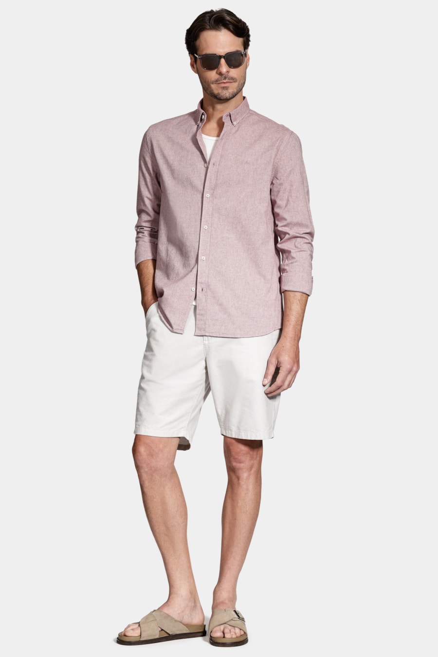 Camisa Manga Longa Slim Oxford Bordeaux — foto 2 de 6
