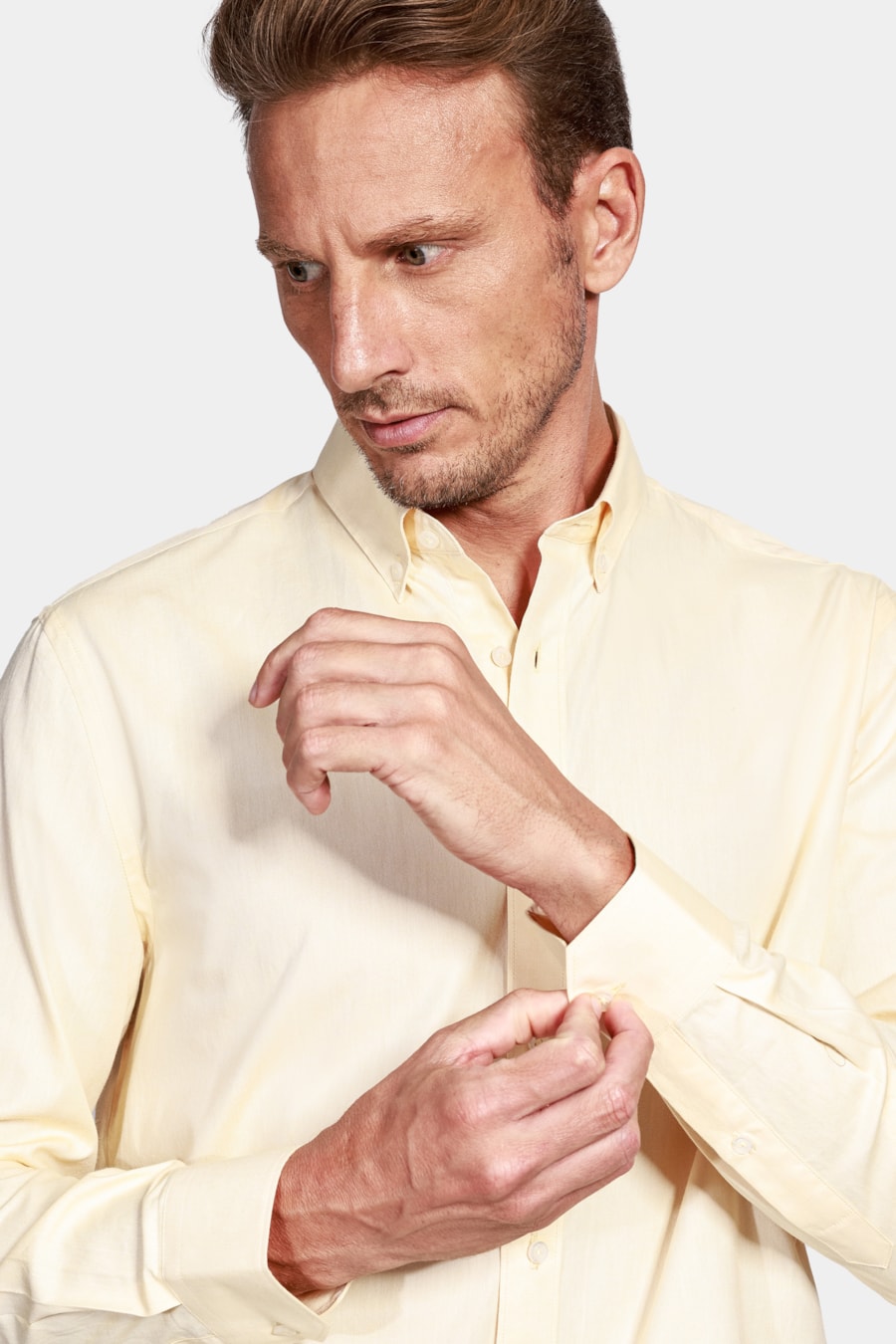 Camisa Manga Longa Slim Oxford Button-Down Amarelo — foto 3 de 5