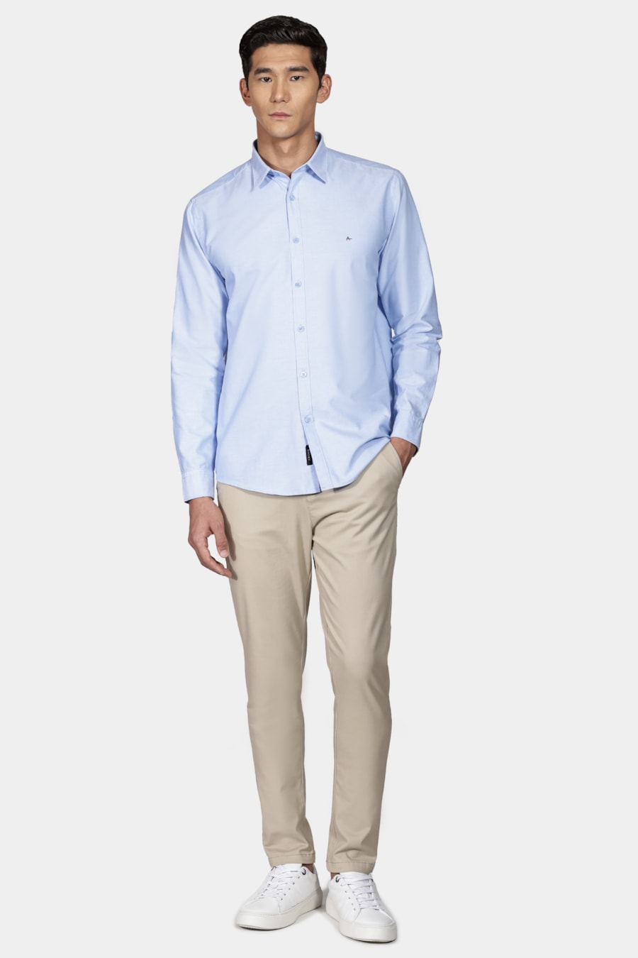 Camisa Manga Longa Slim Oxford Liso Azul — foto 2 de 5
