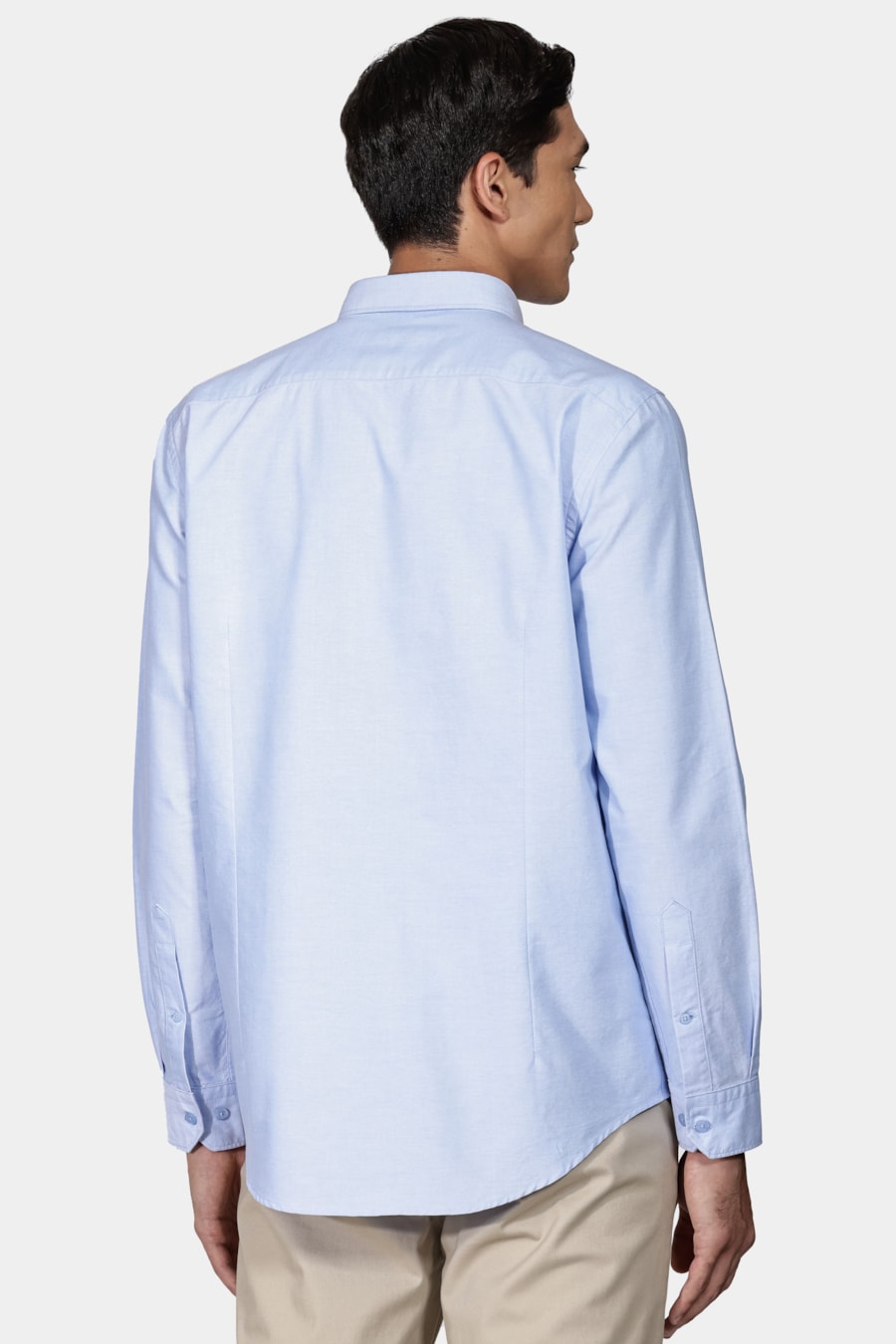 Camisa Manga Longa Slim Oxford Liso Azul — foto 4 de 5
