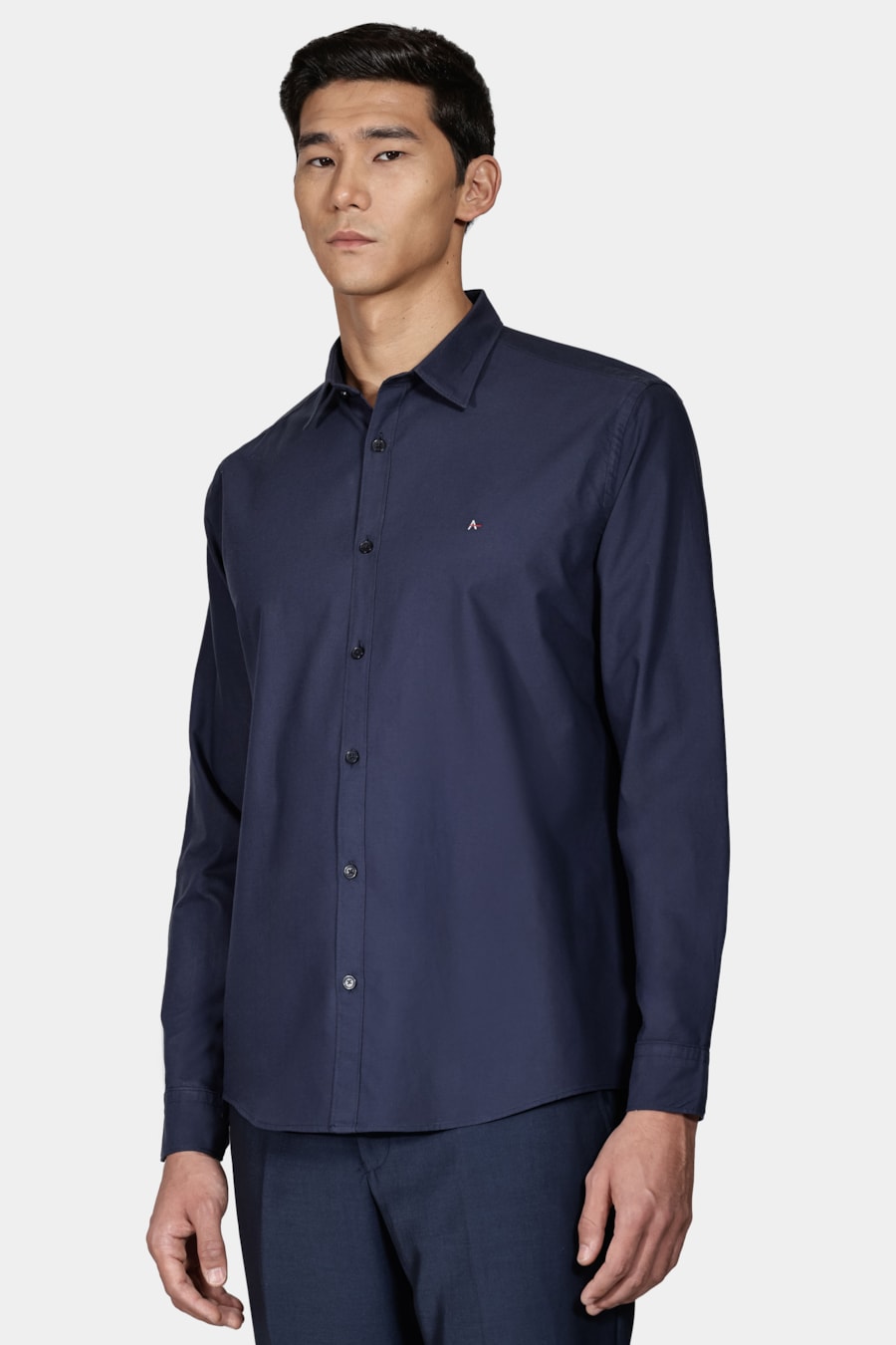 Camisa Manga Longa Slim Oxford Liso Marinho — foto 1 de 5