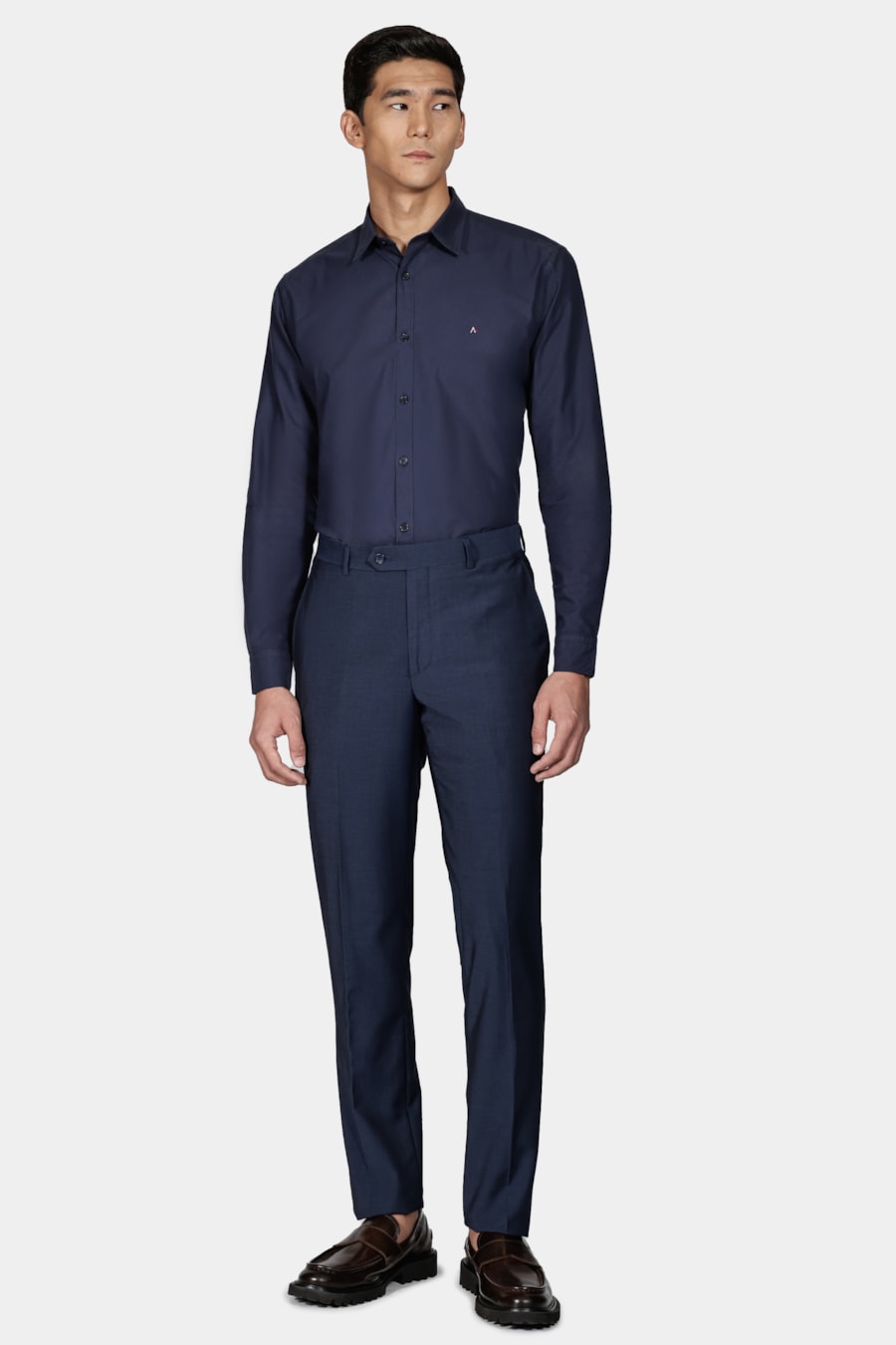 Camisa Manga Longa Slim Oxford Liso Marinho — foto 2 de 5