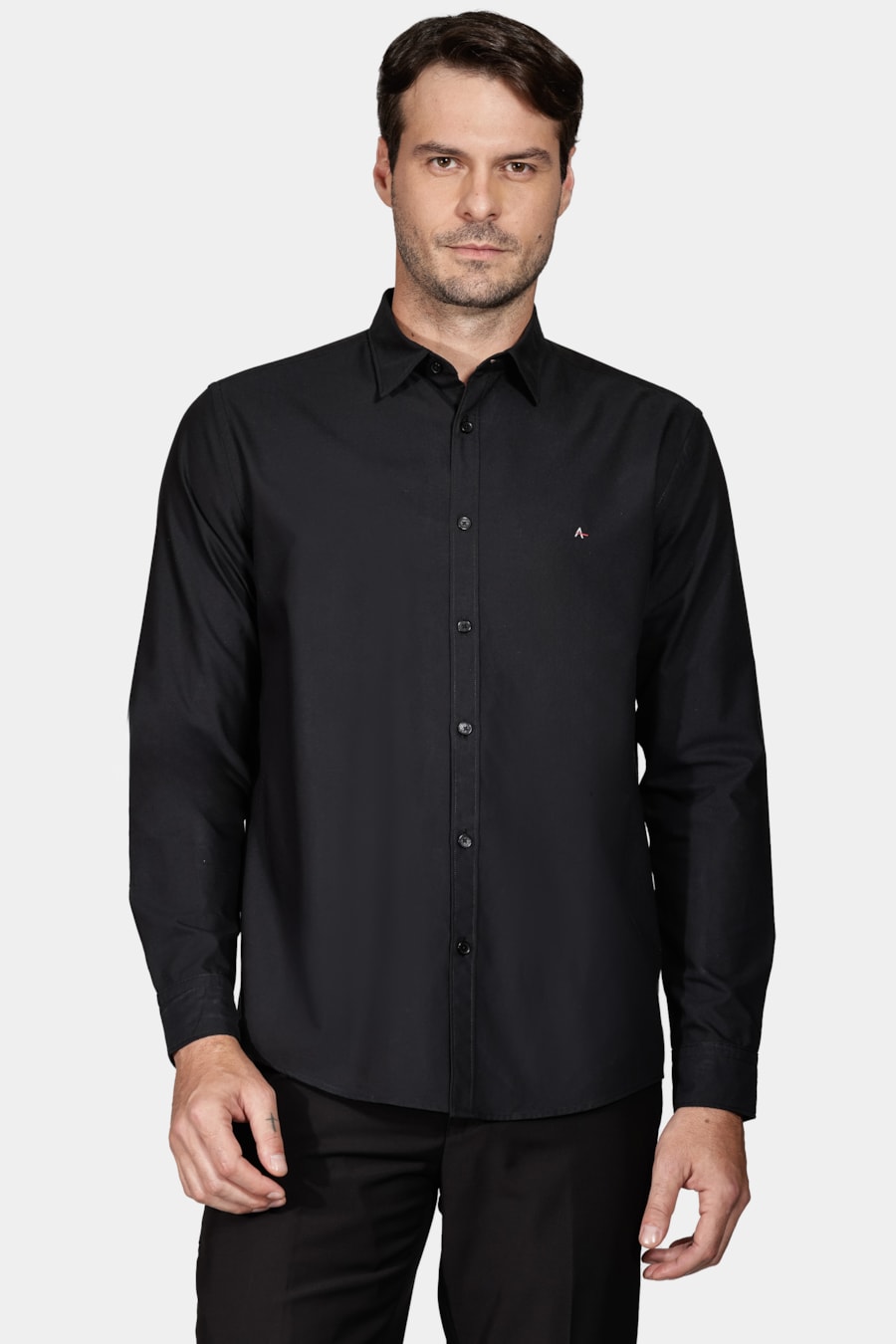 Camisa Manga Longa Slim Oxford Liso Preto — foto 1 de 5