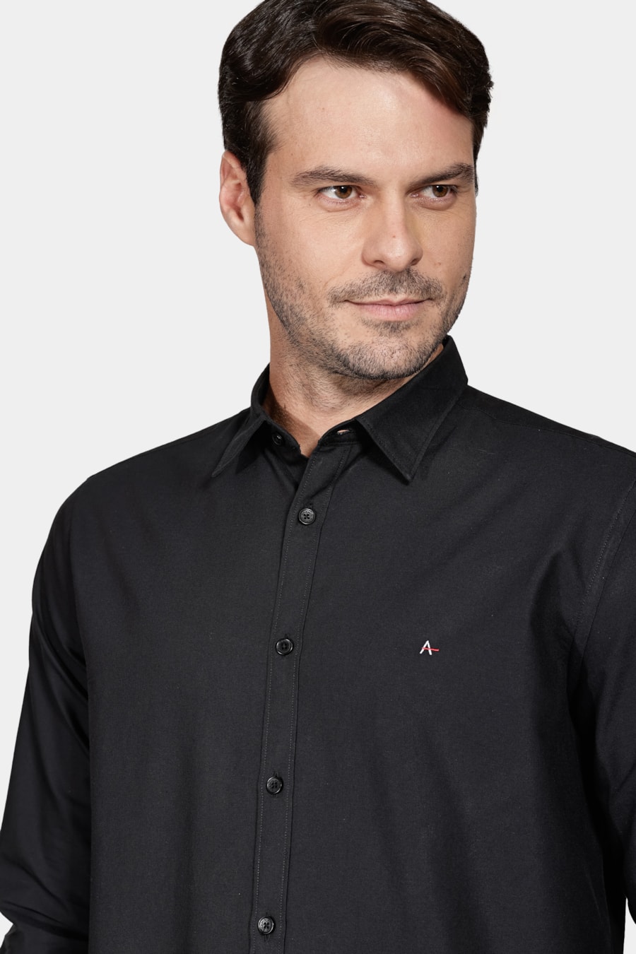 Camisa Manga Longa Slim Oxford Liso Preto — foto 3 de 5