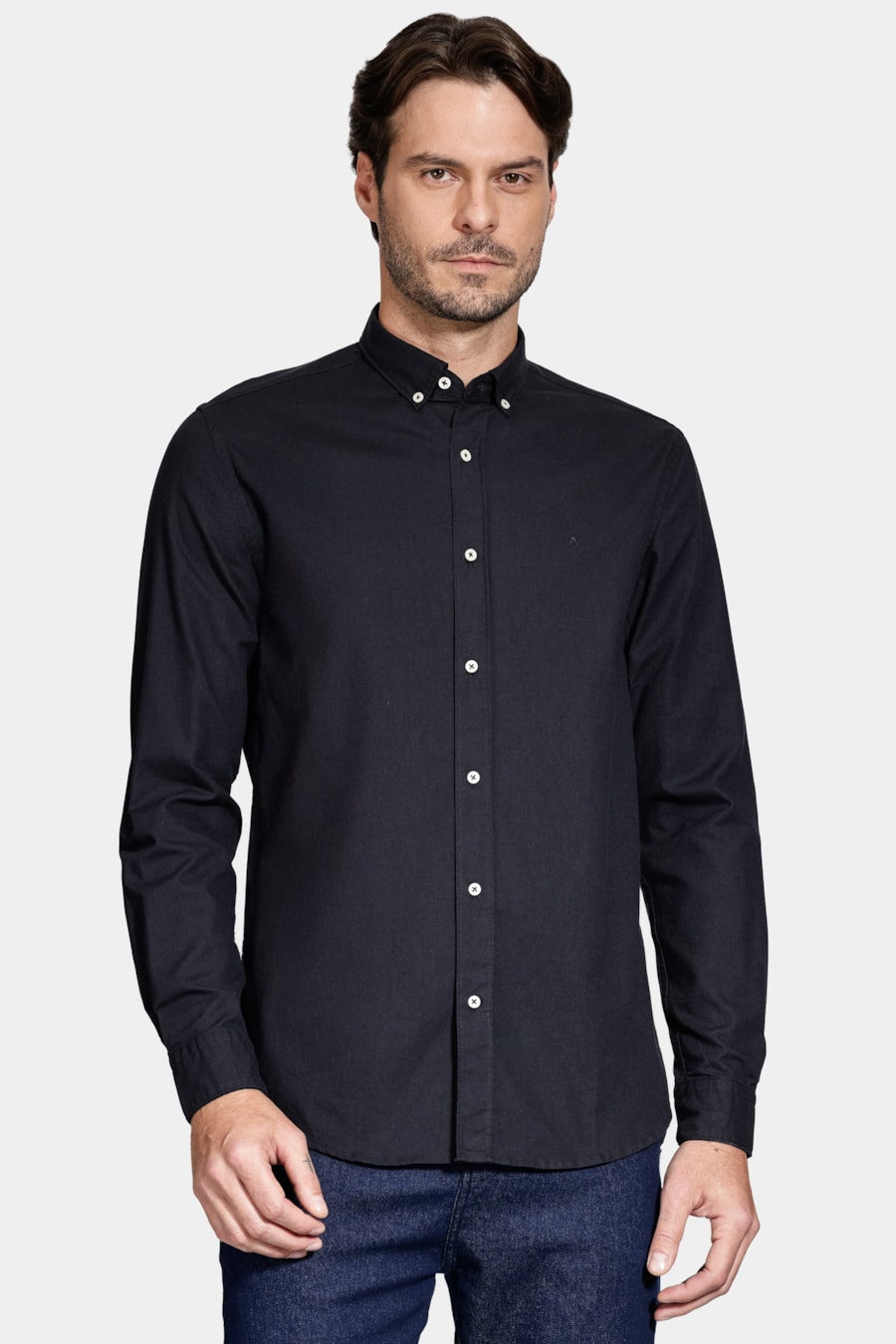 Camisa Manga Longa Slim Oxford Marinho — foto 1 de 6