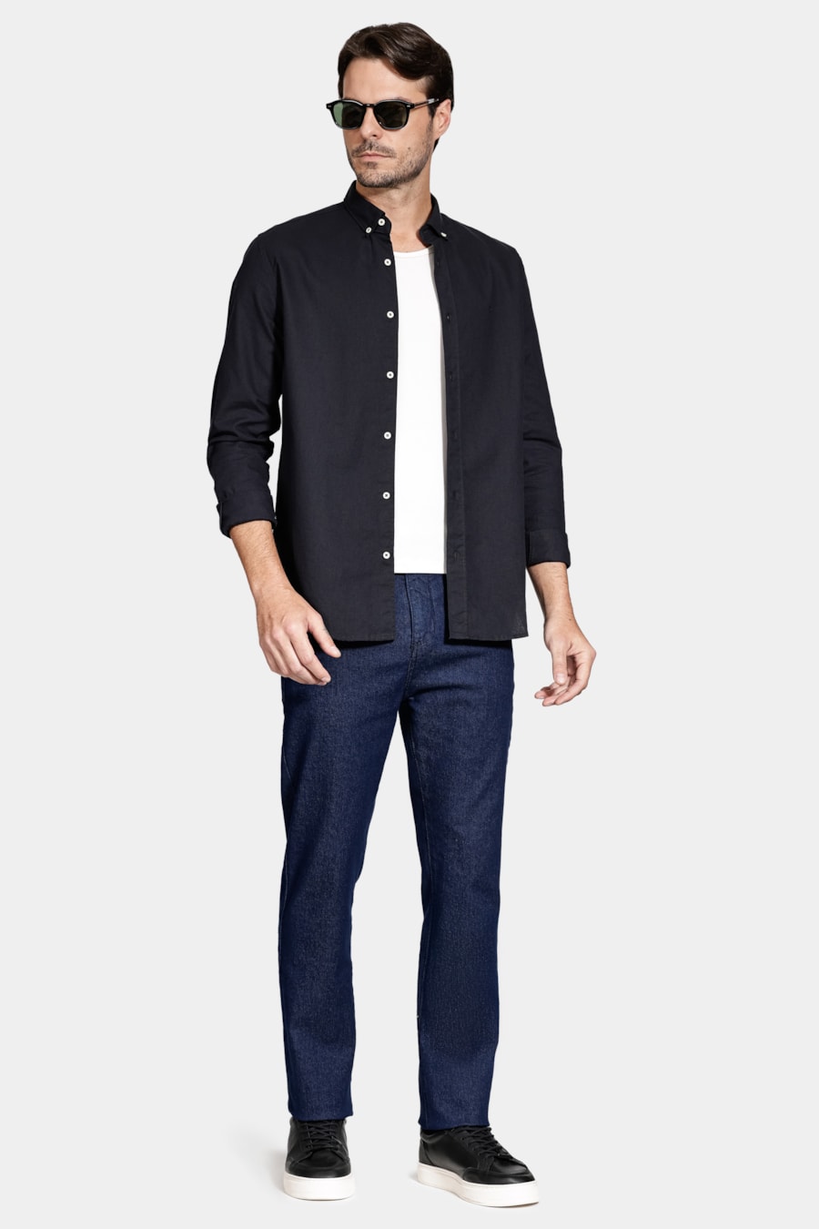 Camisa Manga Longa Slim Oxford Marinho — foto 2 de 6