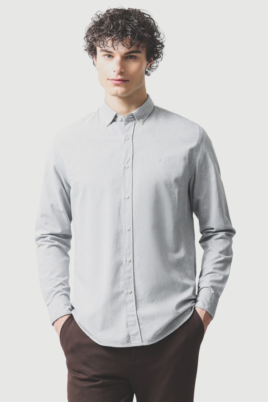Camisa Manga Longa Slim Oxford Planalto Bdnw Cinza — foto 1 de 6
