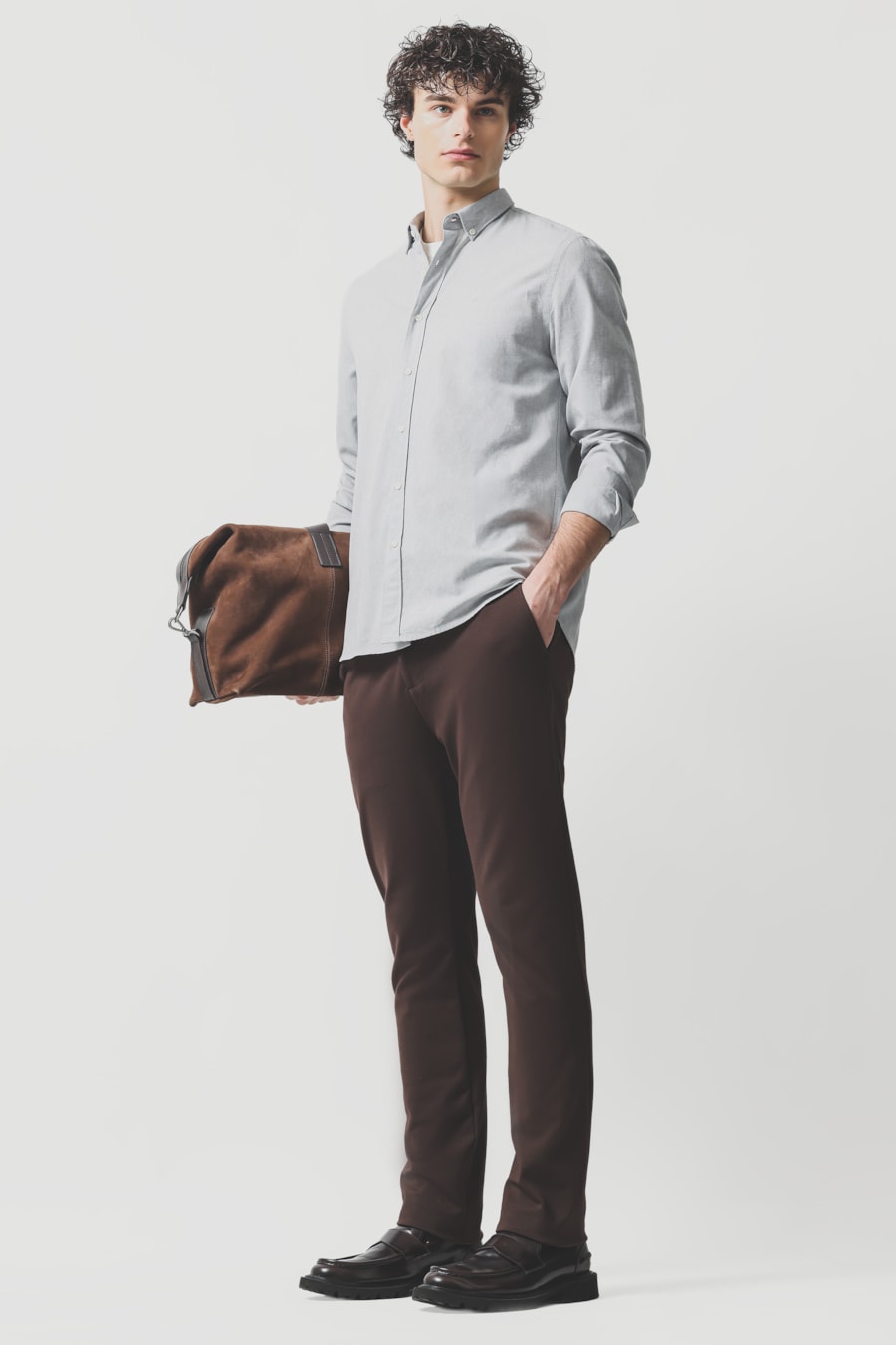 Camisa Manga Longa Slim Oxford Planalto Bdnw Cinza — foto 2 de 6