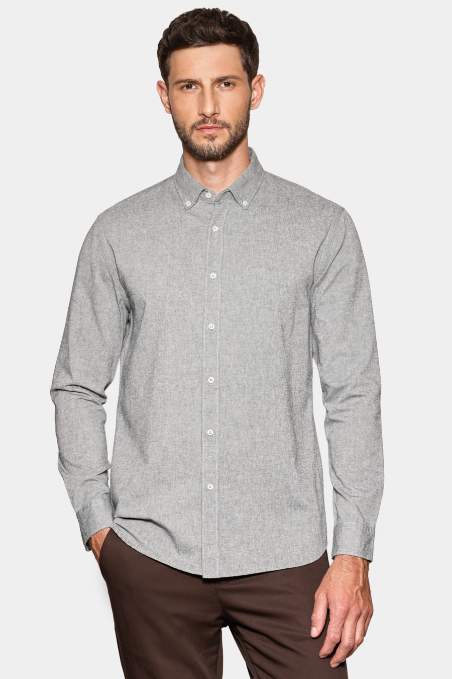 Camisa Manga Longa Slim Oxford Planalto Bdnw Cinza Escuro — foto 1 de 6
