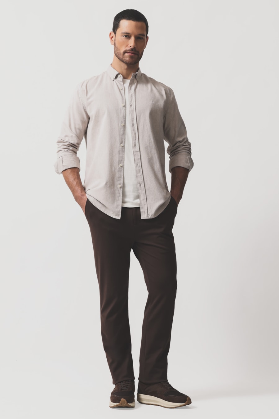 Camisa Manga Longa Slim Oxford Planalto Bdnw Natural — foto 2 de 7