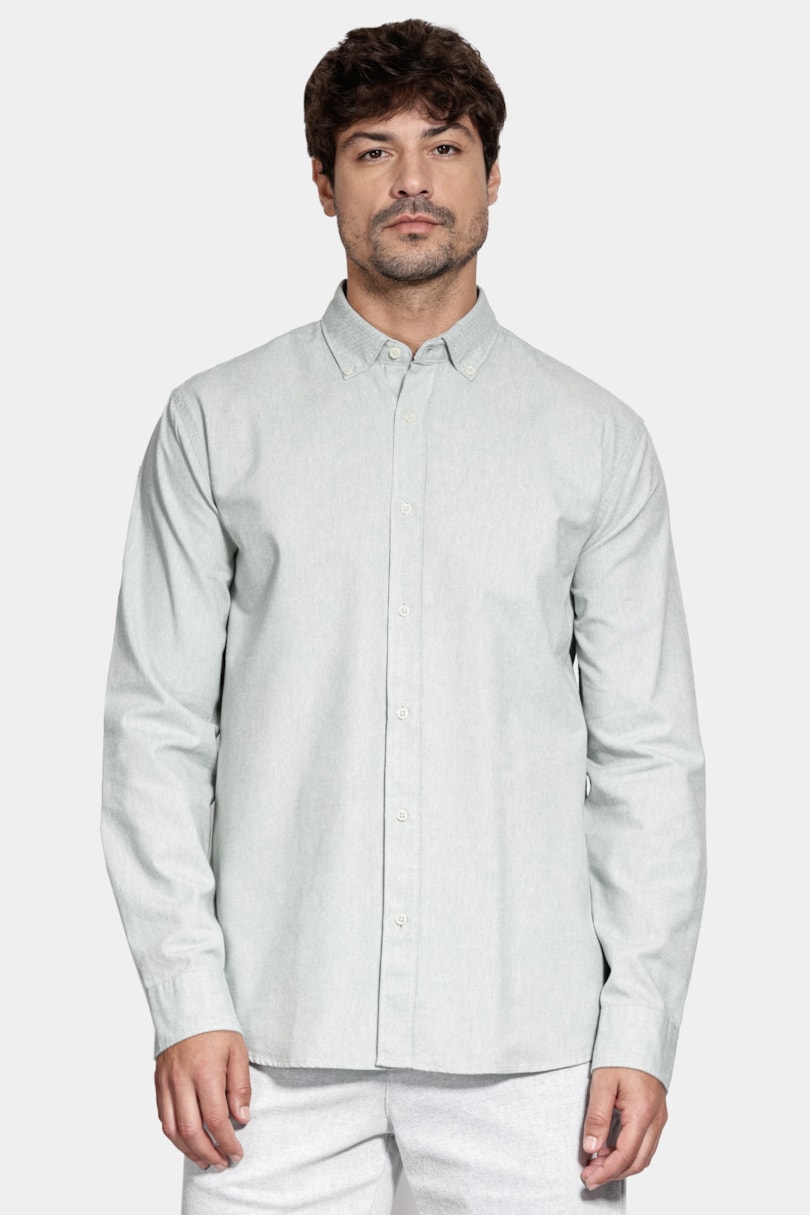 Camisa Manga Longa Slim Oxford Verde Claro