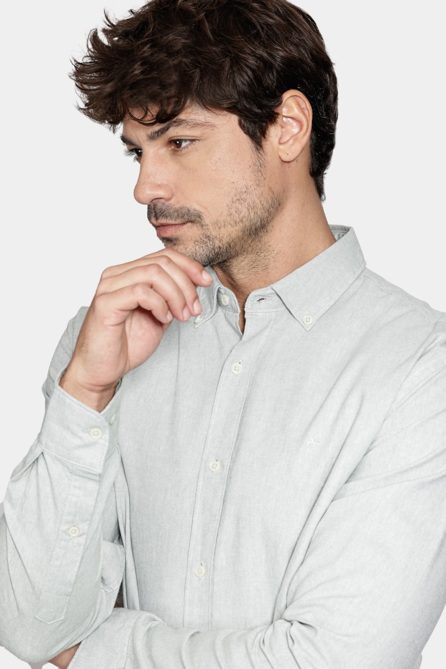 Camisa Manga Longa Slim Oxford Verde Claro — foto 3 de 6
