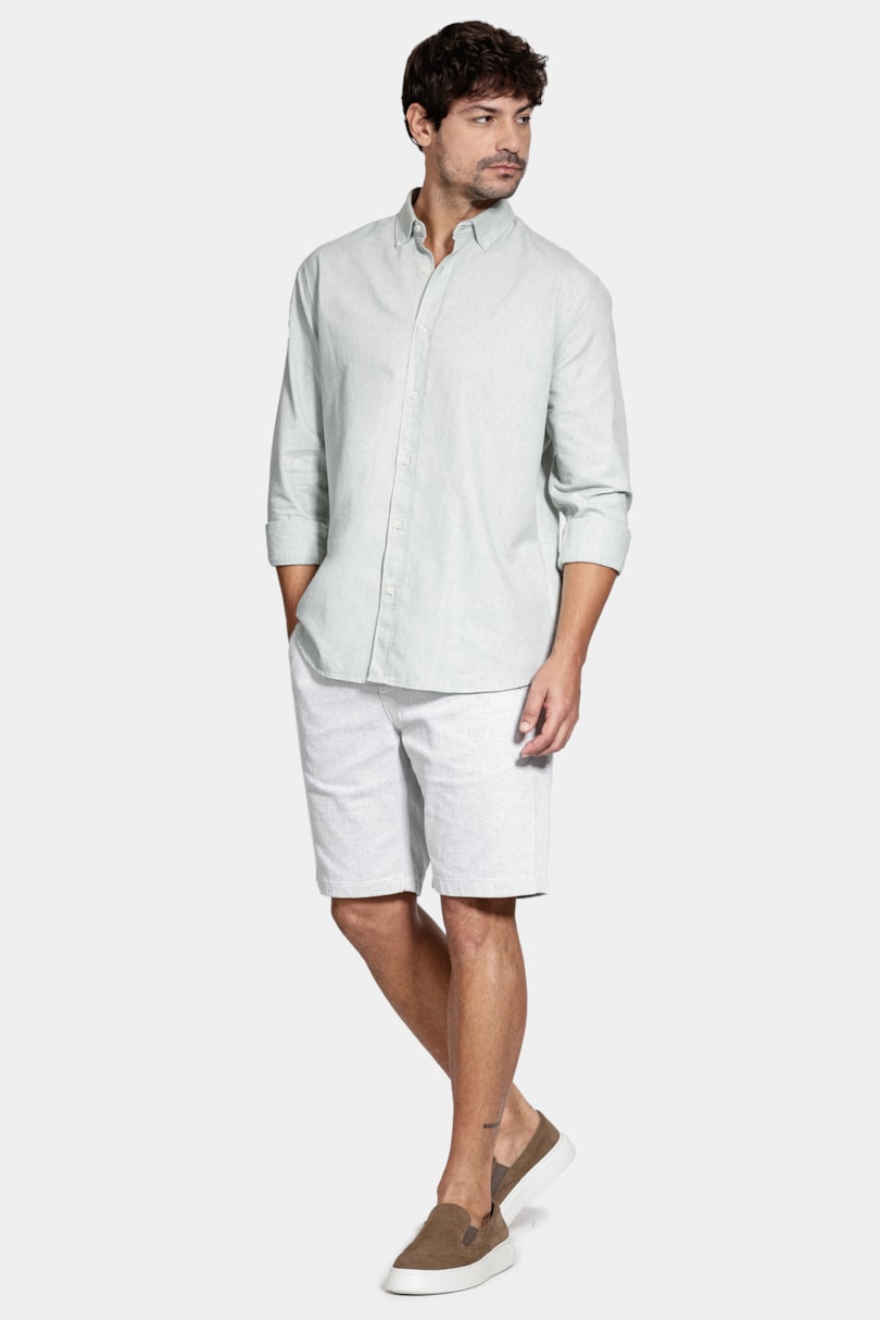 Camisa Manga Longa Slim Oxford Verde Claro