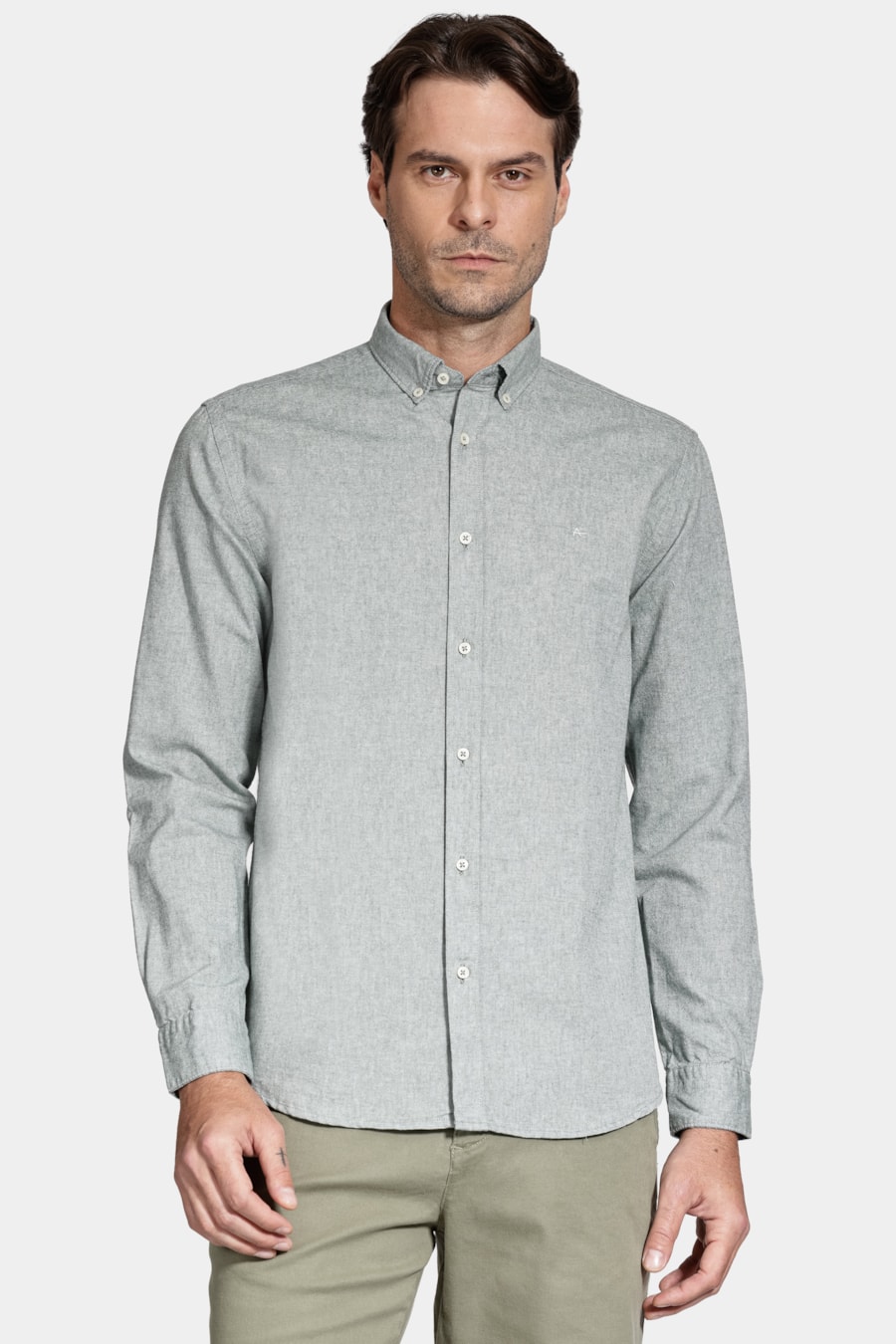 Camisa Manga Longa Slim Oxford Verde Folha — foto 1 de 6