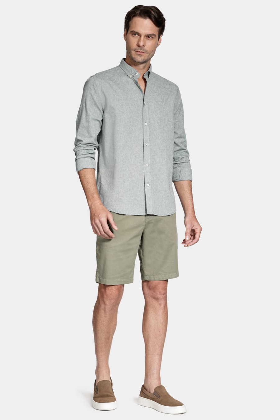 Camisa Manga Longa Slim Oxford Verde Folha — foto 2 de 6