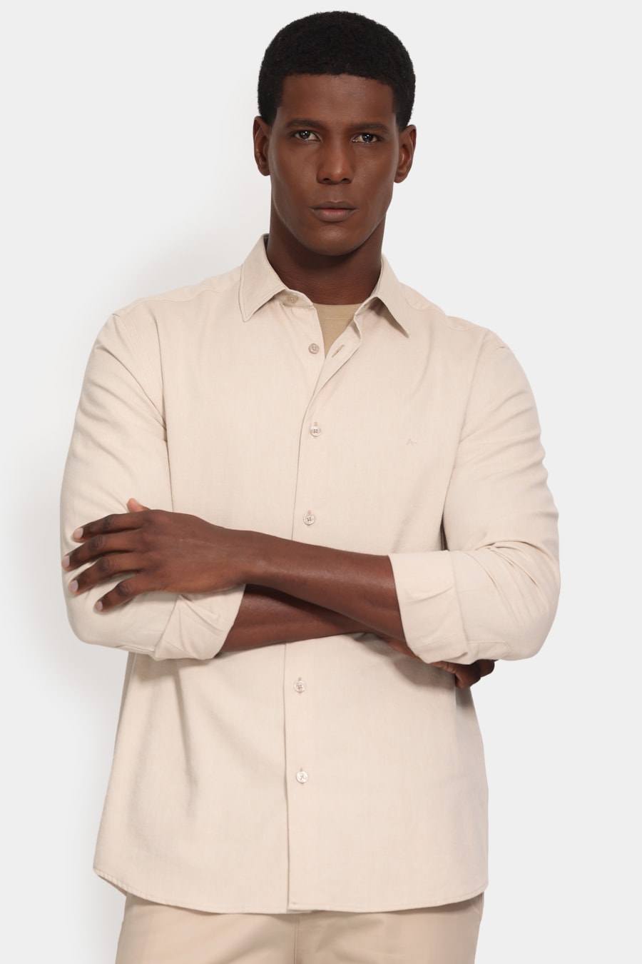 Camisa Manga Longa Slim Oxfordine Areia — foto 1 de 6