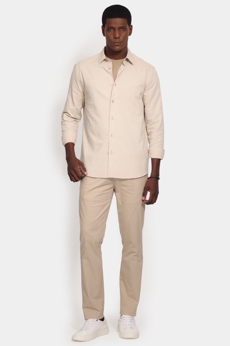 Camisa Manga Longa Slim Oxfordine Areia — foto 2 de 6