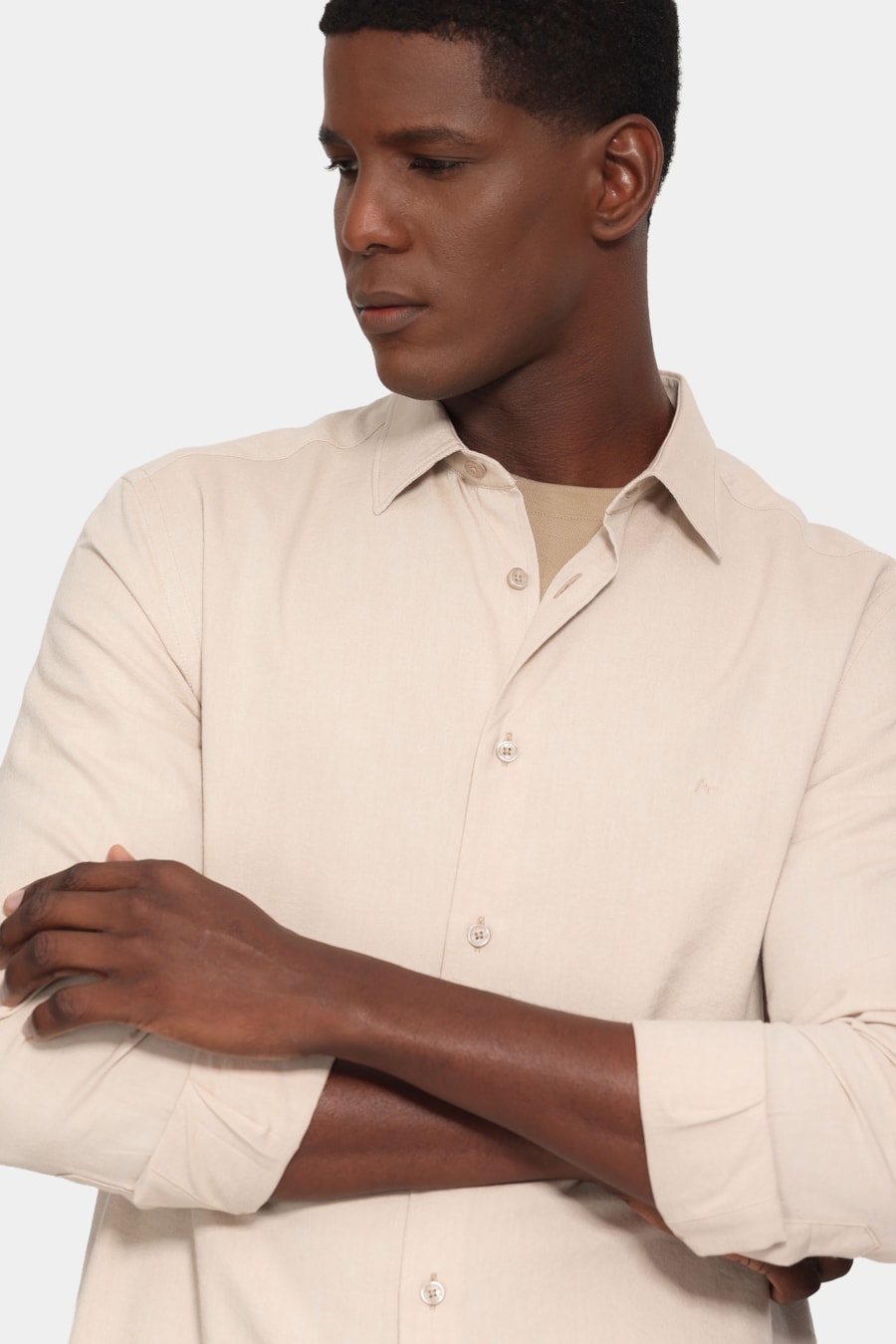 Camisa Manga Longa Slim Oxfordine Areia — foto 3 de 6