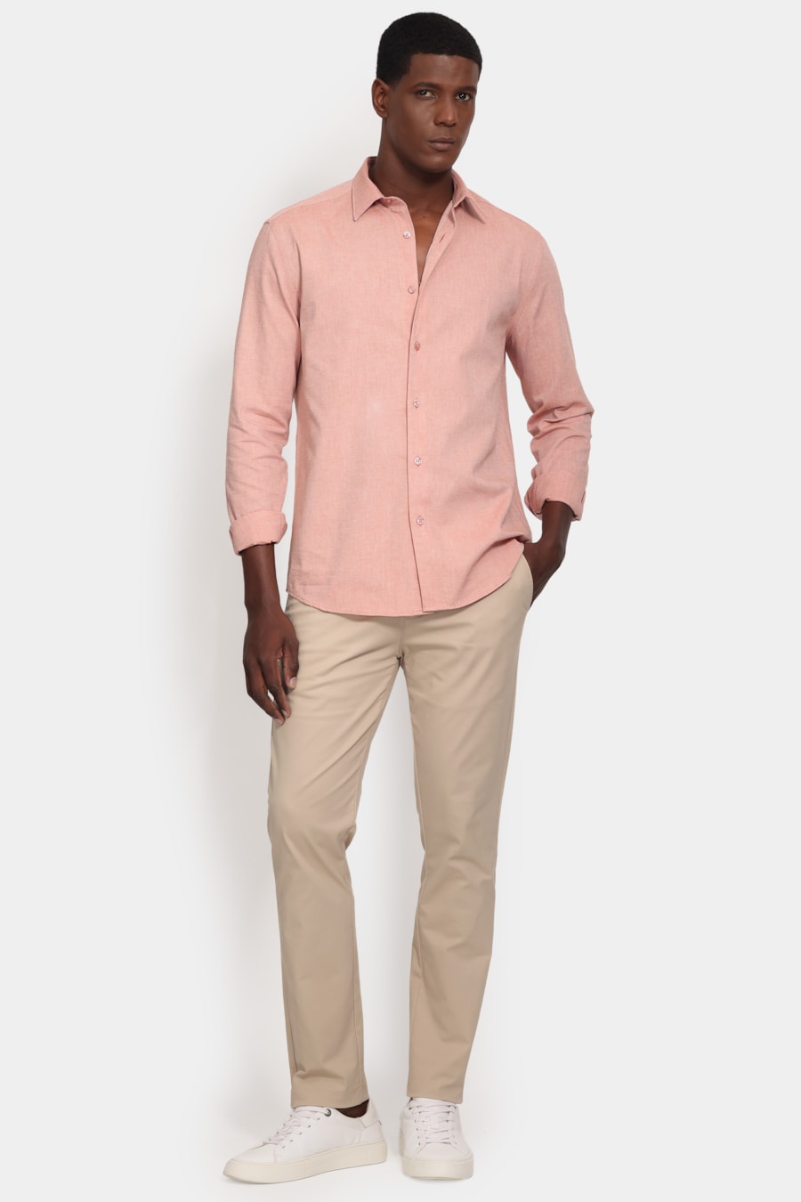Camisa Manga Longa Slim Oxfordine Telha — foto 2 de 6