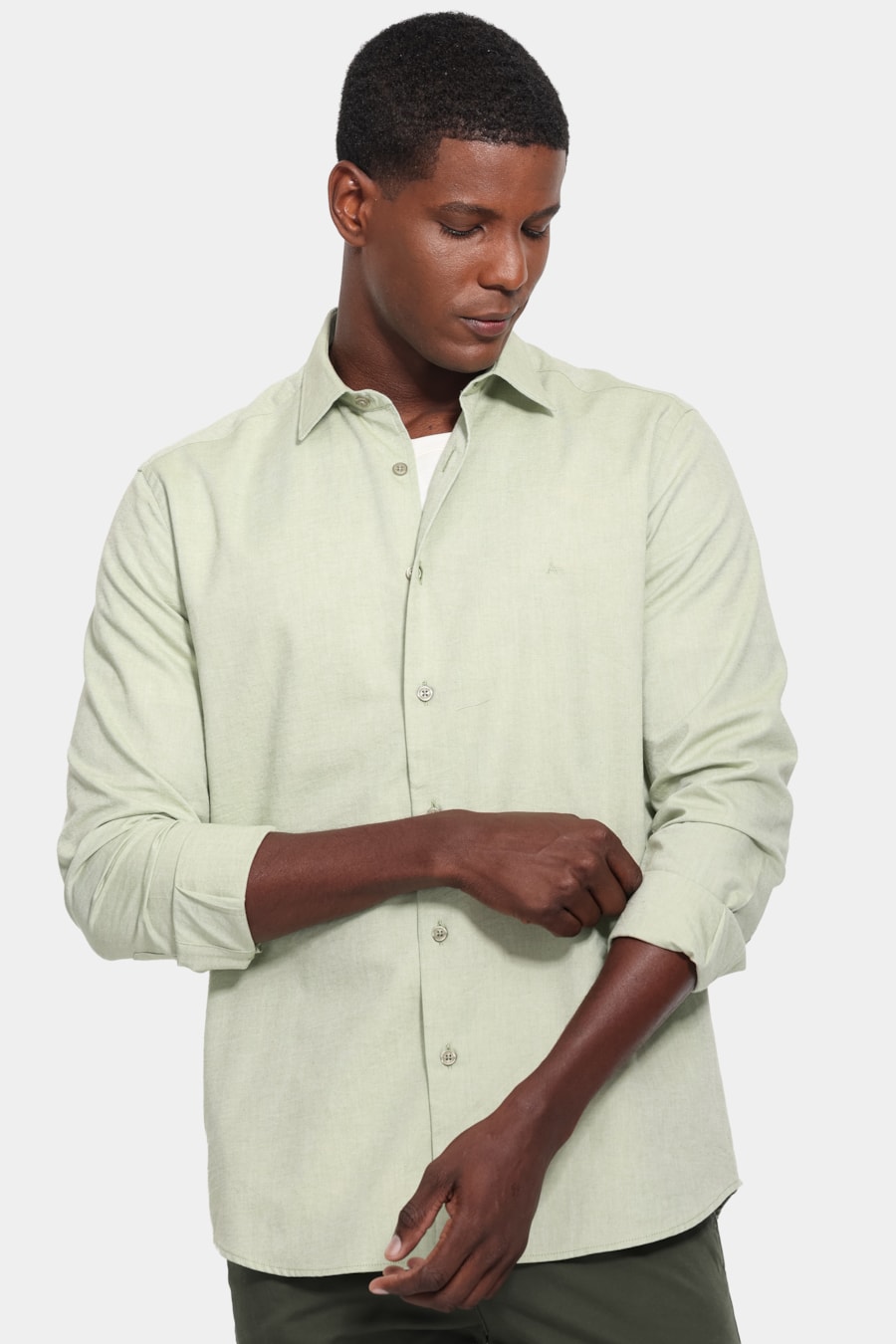 Camisa Manga Longa Slim Oxfordine Verde — foto 1 de 6