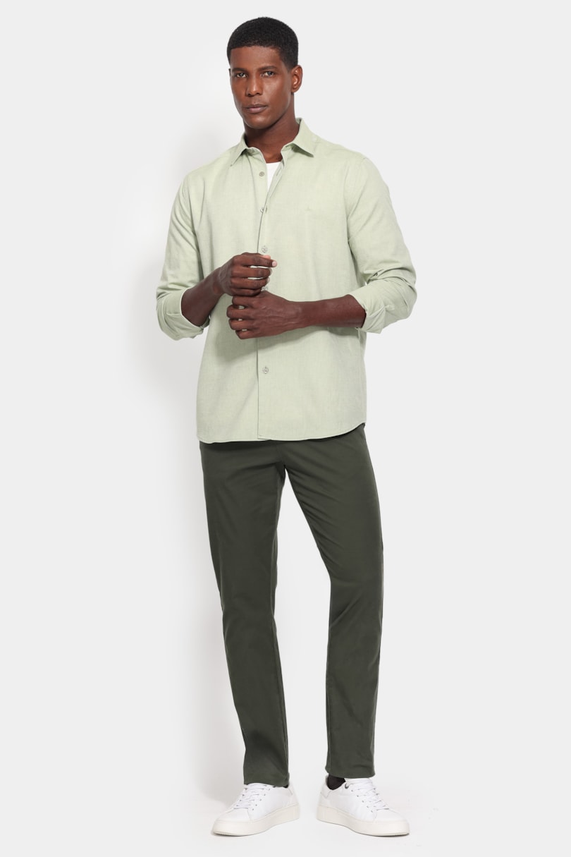 Camisa Manga Longa Slim Oxfordine Verde
