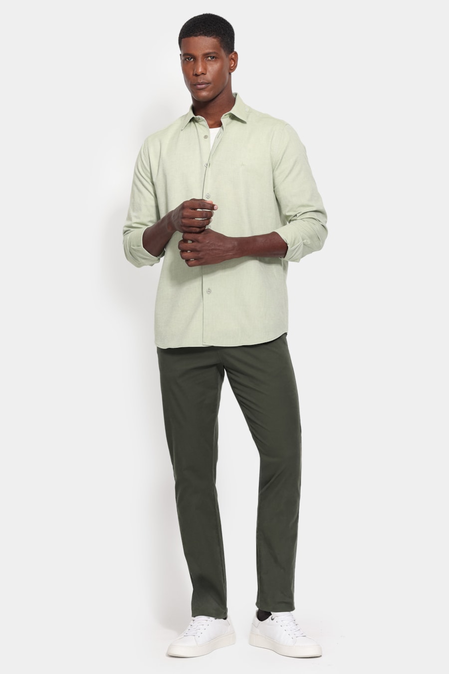 Camisa Manga Longa Slim Oxfordine Verde — foto 2 de 6