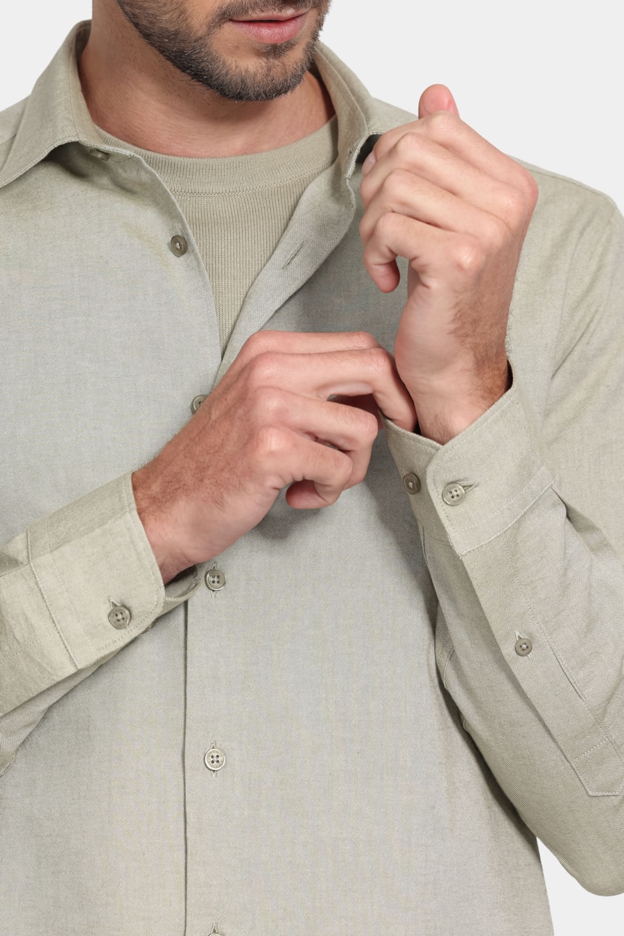 Camisa Manga Longa Slim Oxfordine Verde Militar — foto 3 de 6